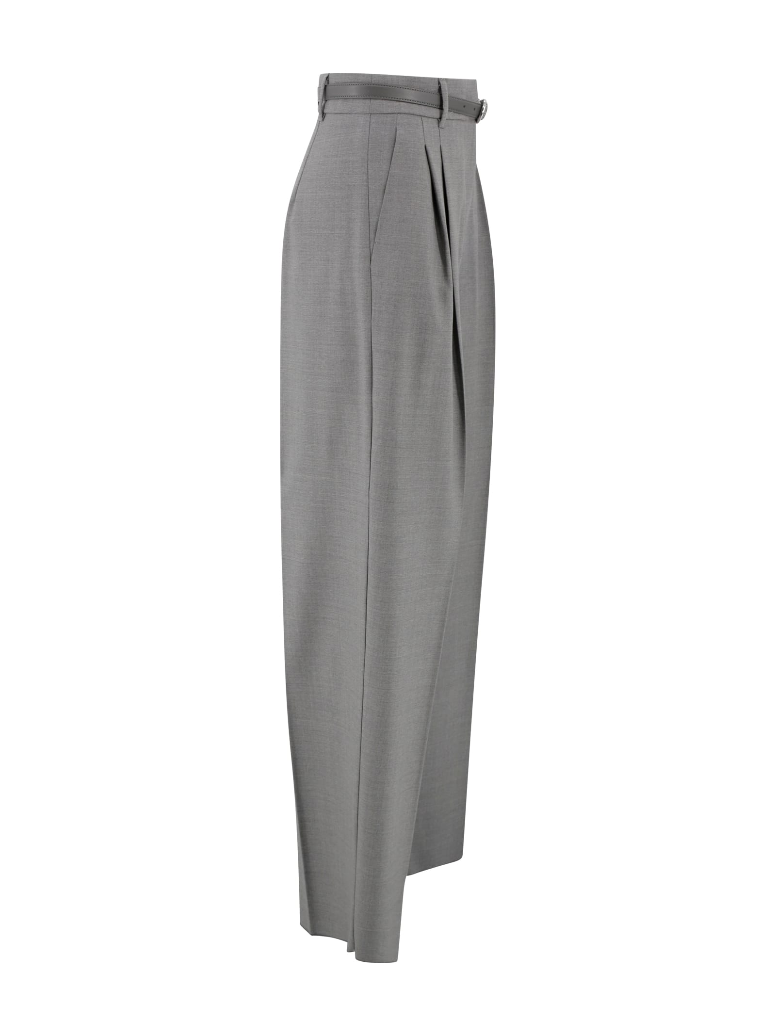 Max Mara Pleated-front Belted Trousers In Gray