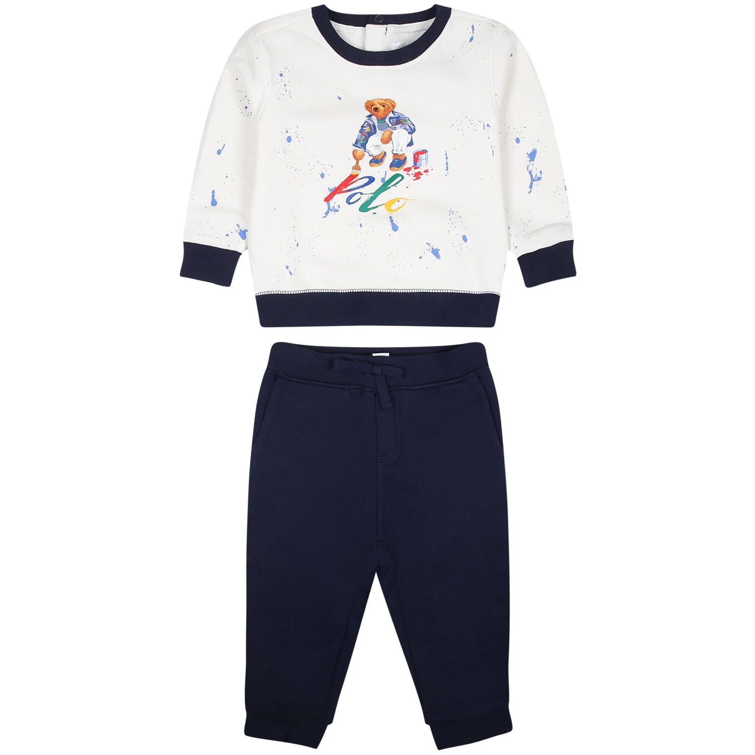 Ralph Lauren Blue Suit For Baby Boy With Polo Bear In Multicolor
