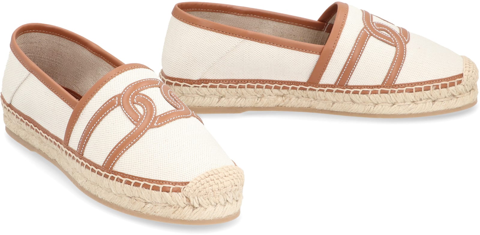 Shop Tod's Canvas Espadrilles With Logo In Ivory