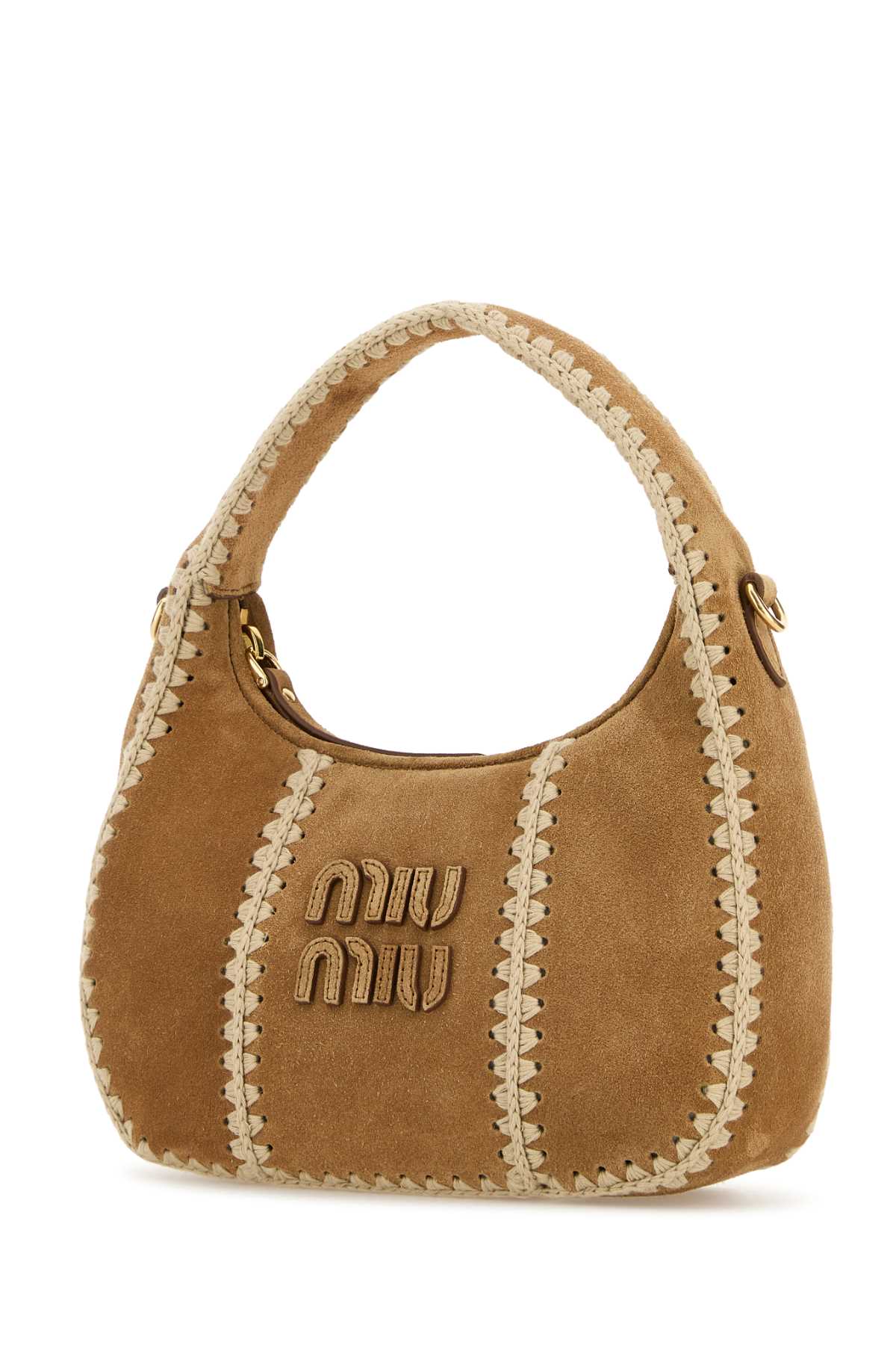 Miu Miu Beige Suede Handbag In Brown