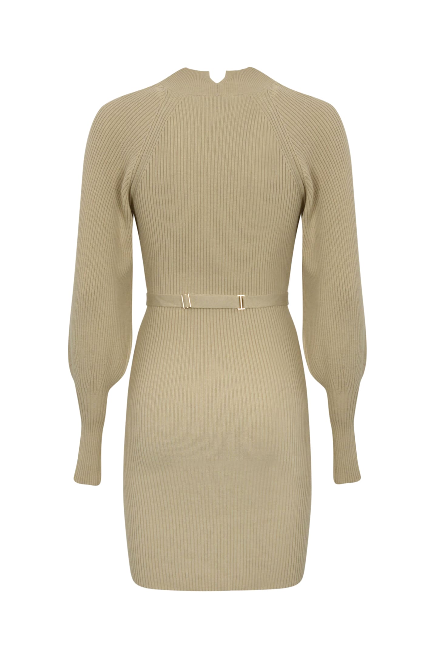 Shop Twinset Ribbed Dress With Belt In White Cream