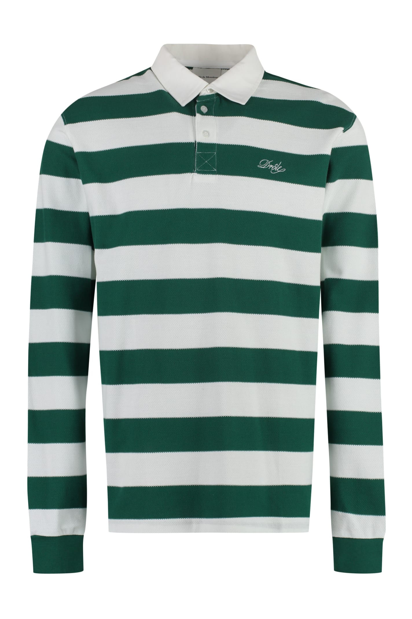 Drôle De Monsieur Stripe-print Long-sleeved Polo Shirt In Green