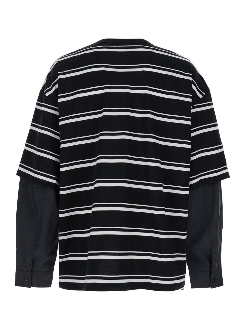 Shop Juunj Black And White Crewneck T-shirt With Double Layered Sleeves In Cotton Man