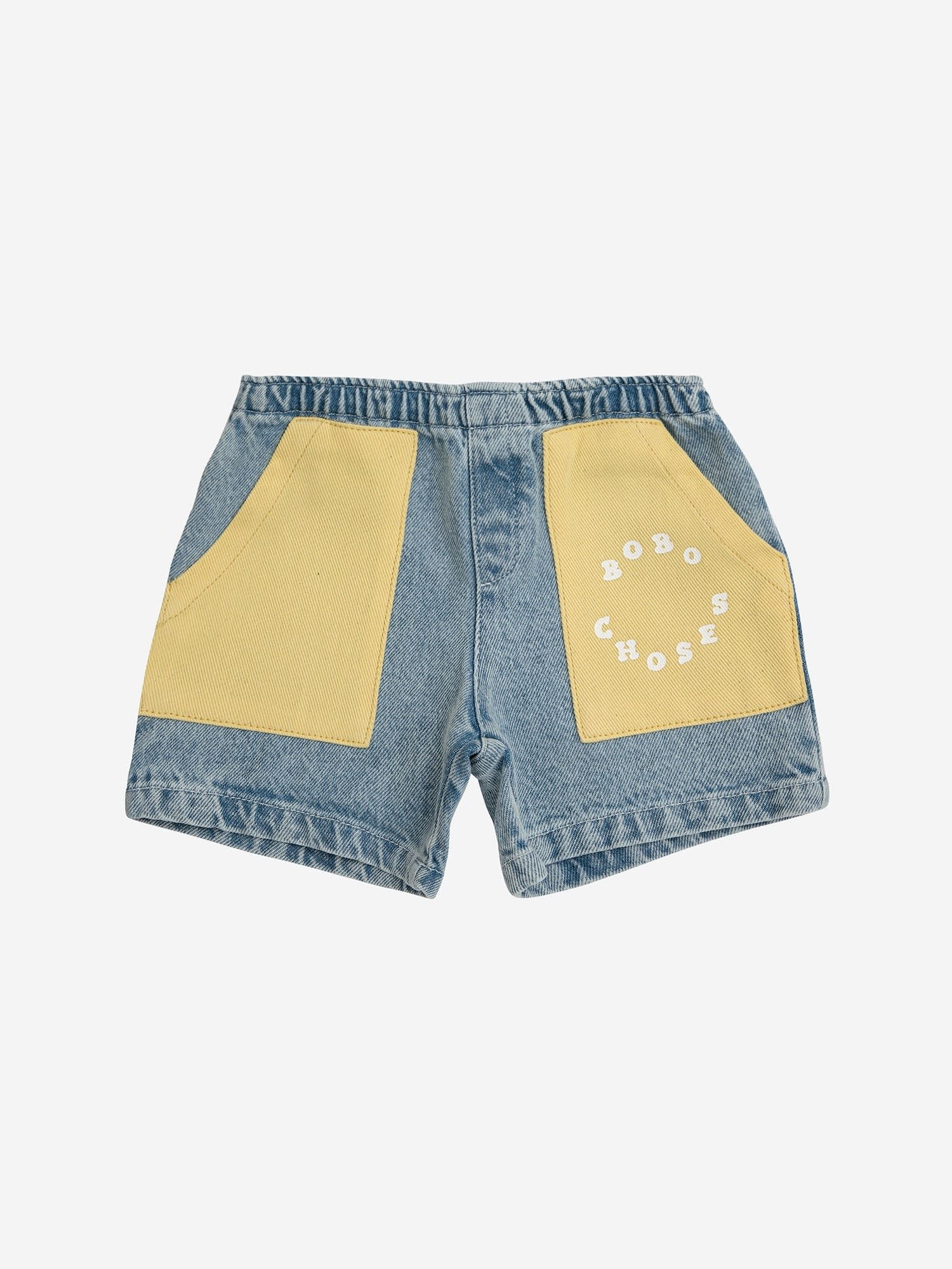 Bobo Choses Denim Shorts For Baby Boy With Yellow Pockets And Logo