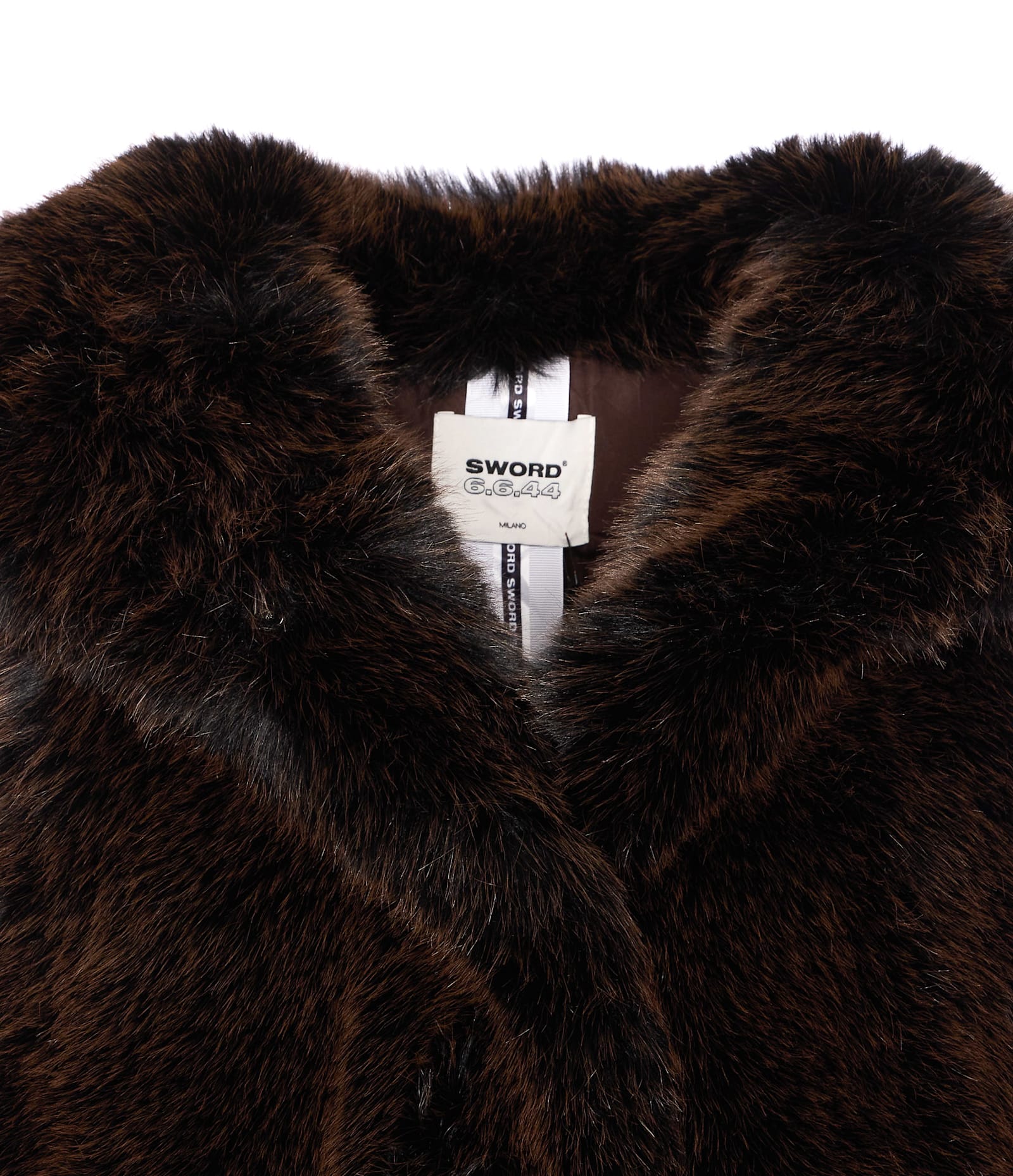 Sword 6.6.44 Sword Brown Faux Fur Gilet With Hood In Brown