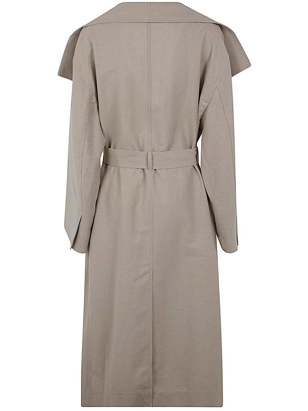 Shop Totême Signature Belted Midi Coat In Beige