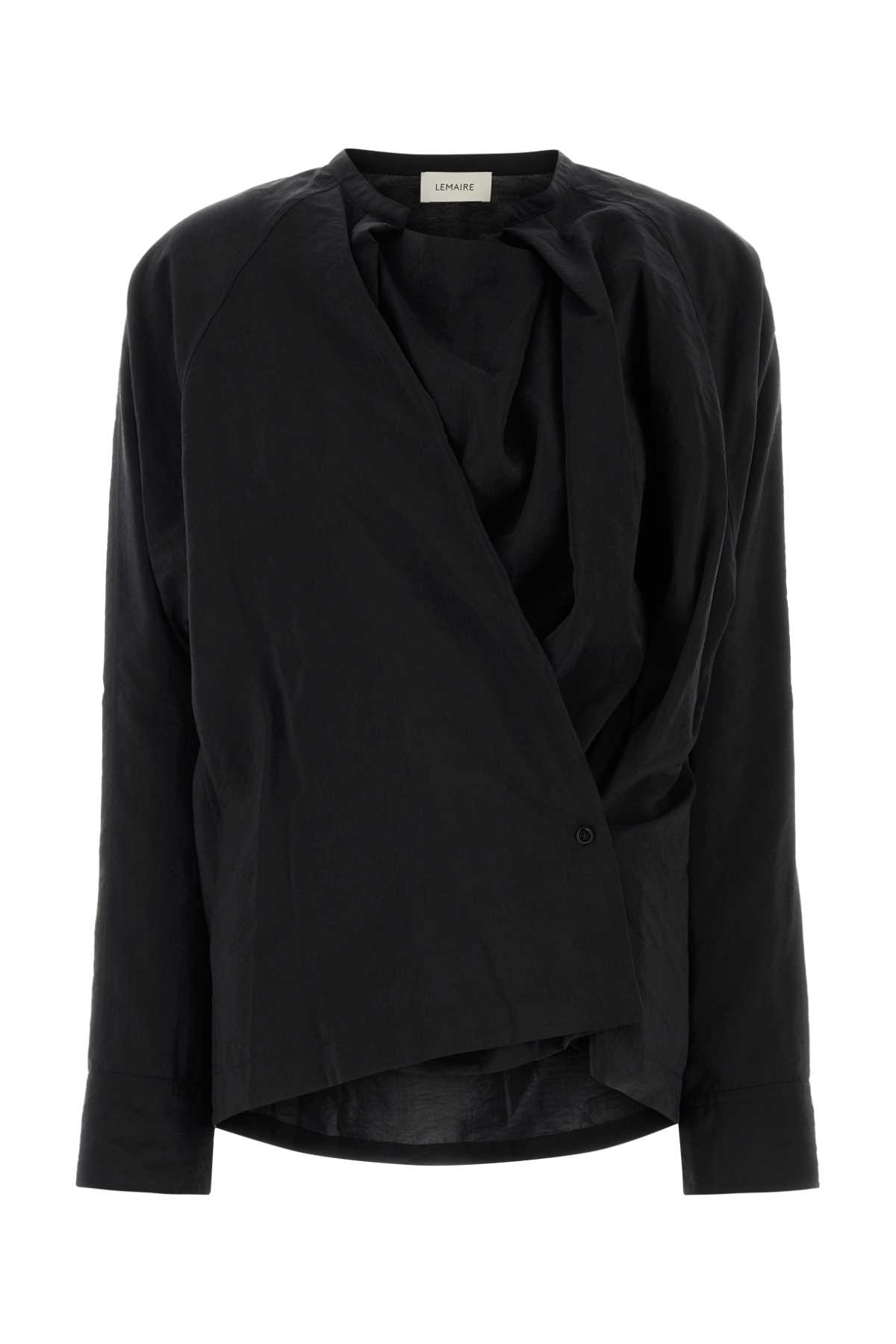 Lemaire Silk Blend Top With Draped Front And Long Sleeves In Black