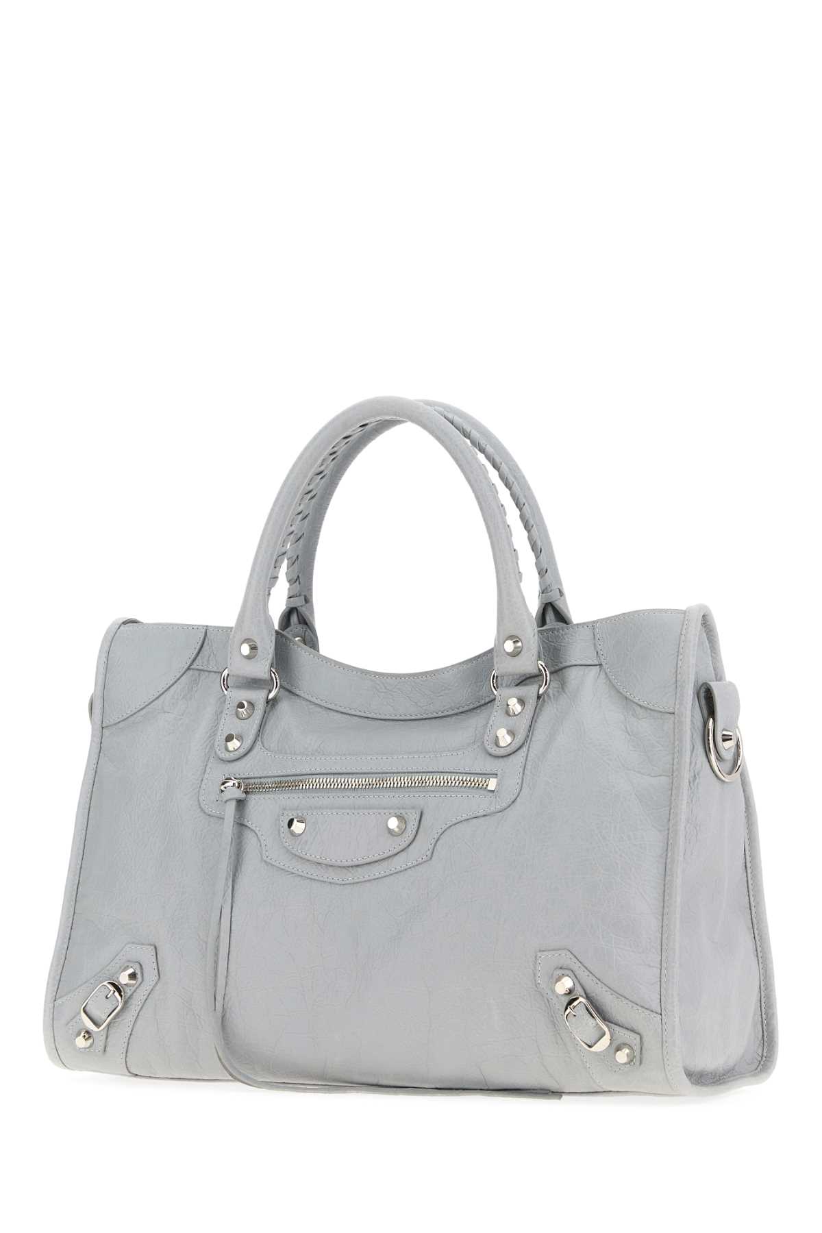 Balenciaga Structured Grey Leather Handbag With Dual Handles In Gray