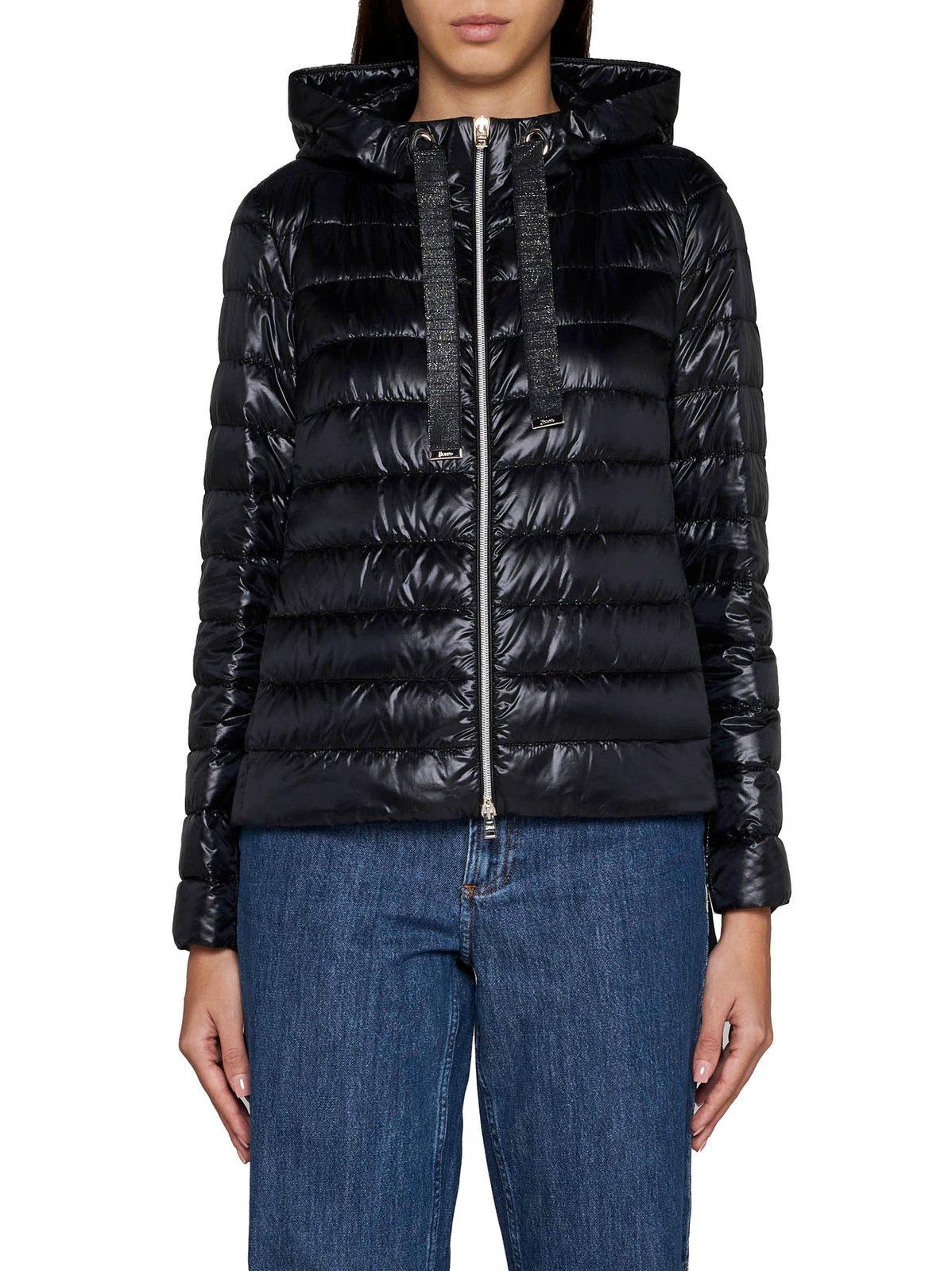 Shop Herno Quilted Hooded Coat In Black