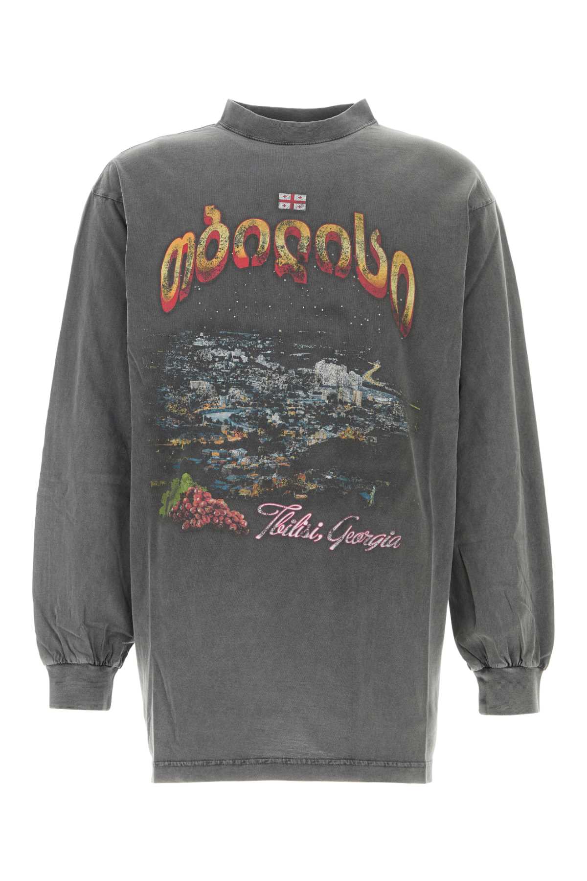 Balenciaga Mens Super Faded Wash Blk Graphic-print Oversized Cotton T-shirt Xs In Gray