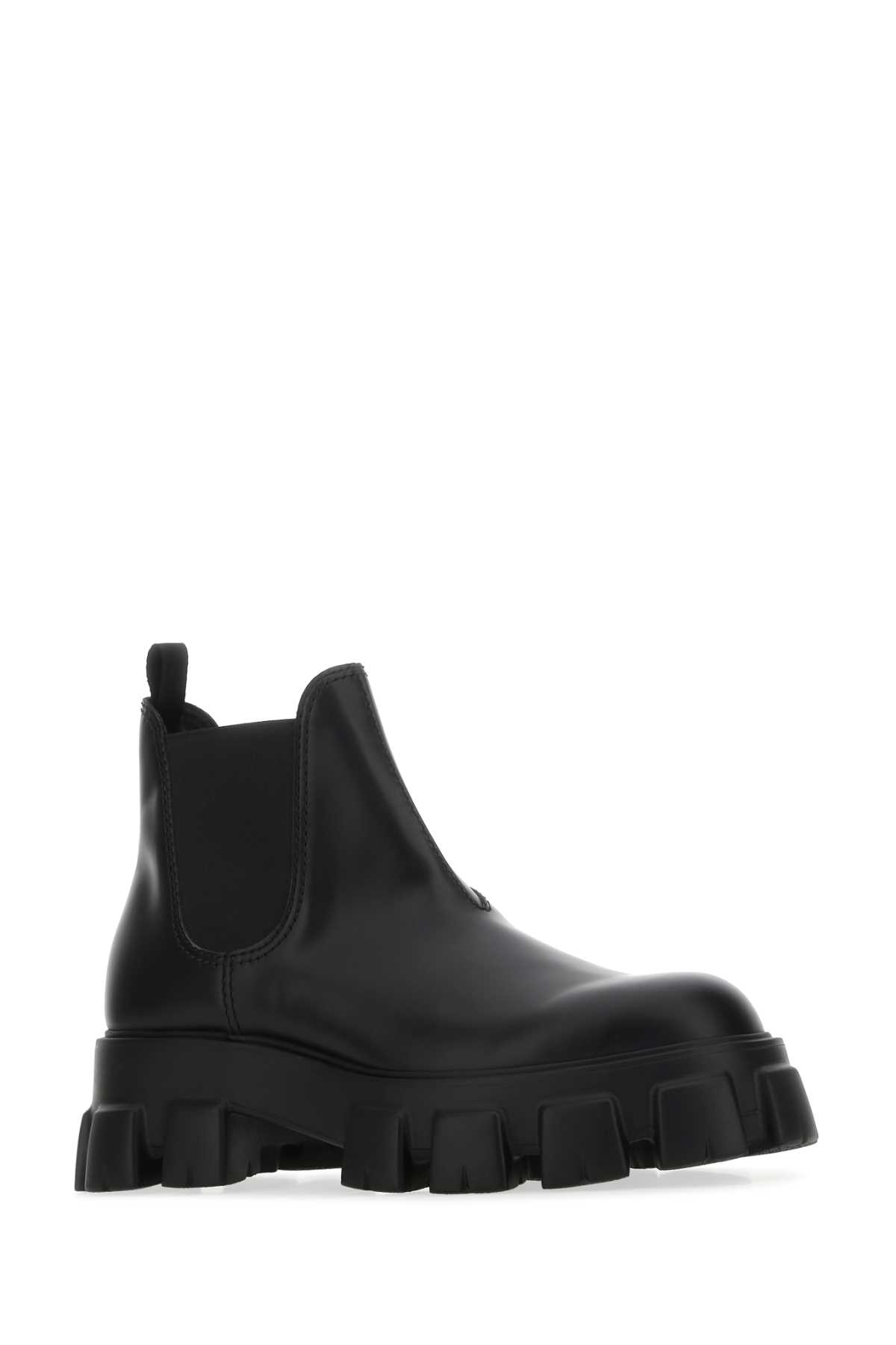 Shop Prada Black Leather Monolith Ankle Boots In F0002