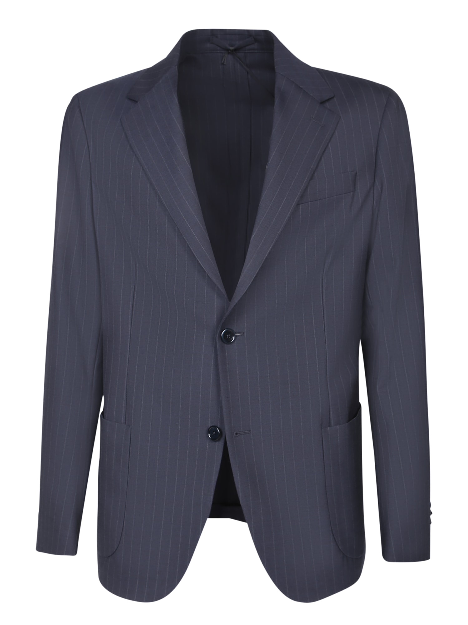 Shop Lardini Striped Wool Suit In Grey/blue