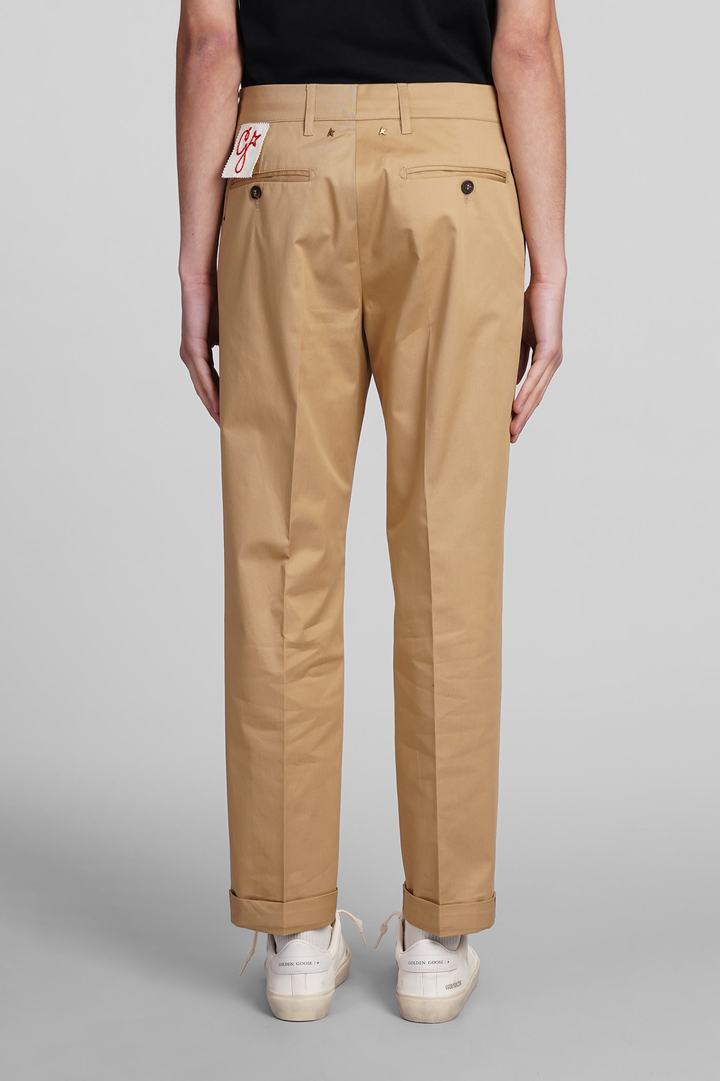 Shop Golden Goose Pants In Beige Cotton