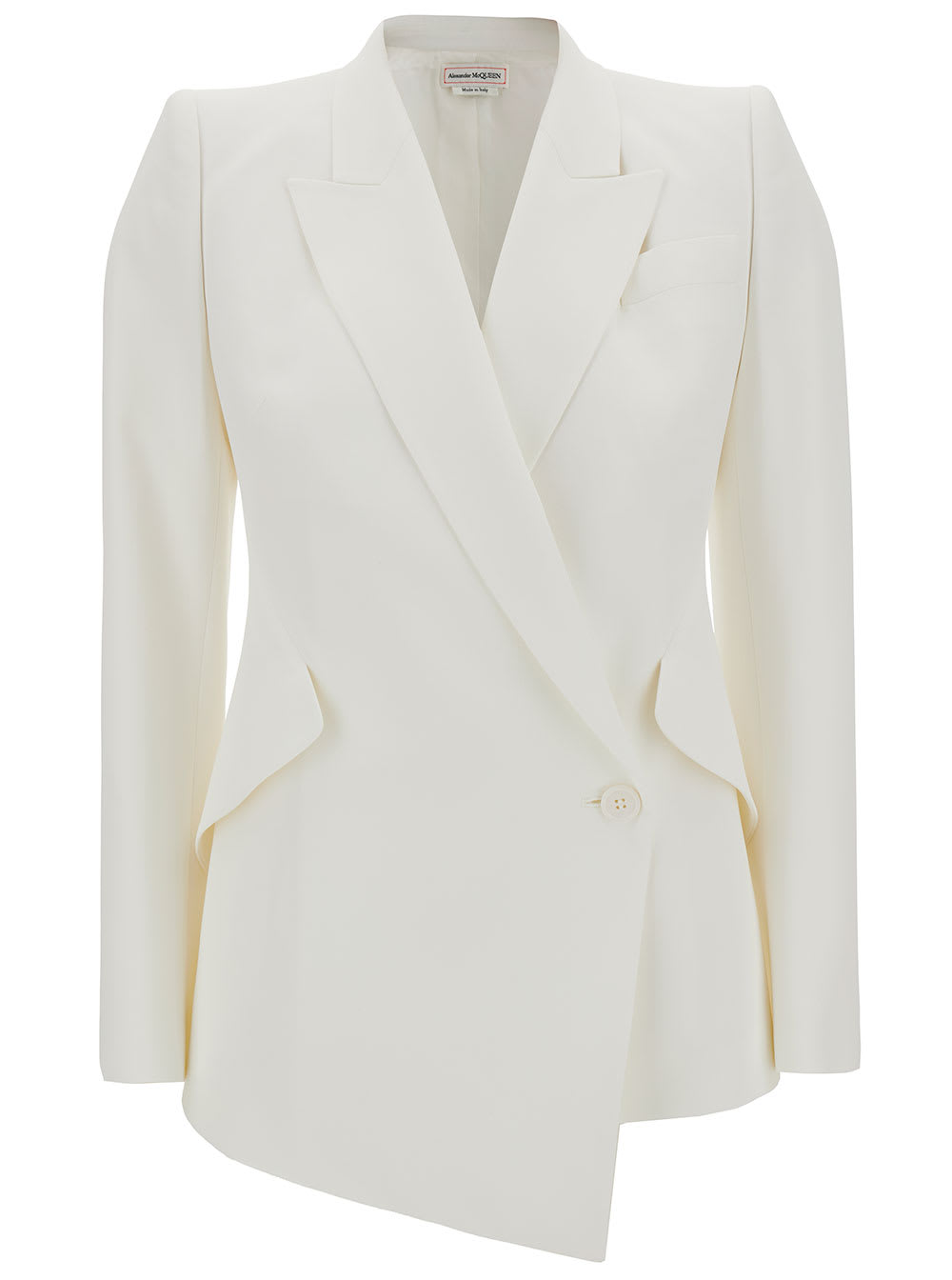 Shop Alexander Mcqueen White Double-breasted Jacket With Asymmetric Hem In Viscose Blend Woman