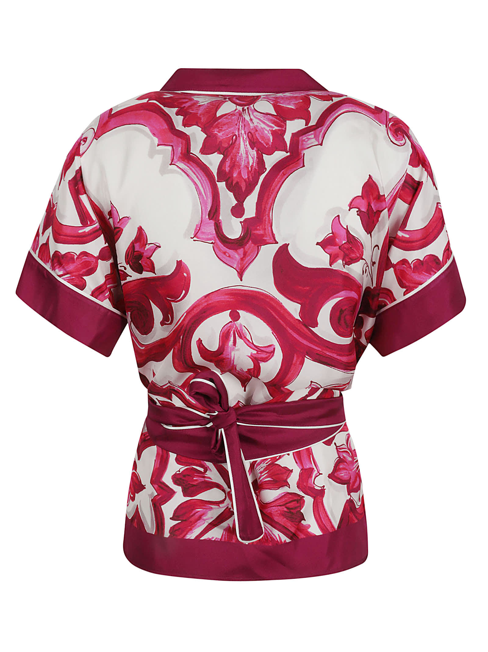 Shop Dolce & Gabbana Tie-waist Printed Shirt In Fuxia