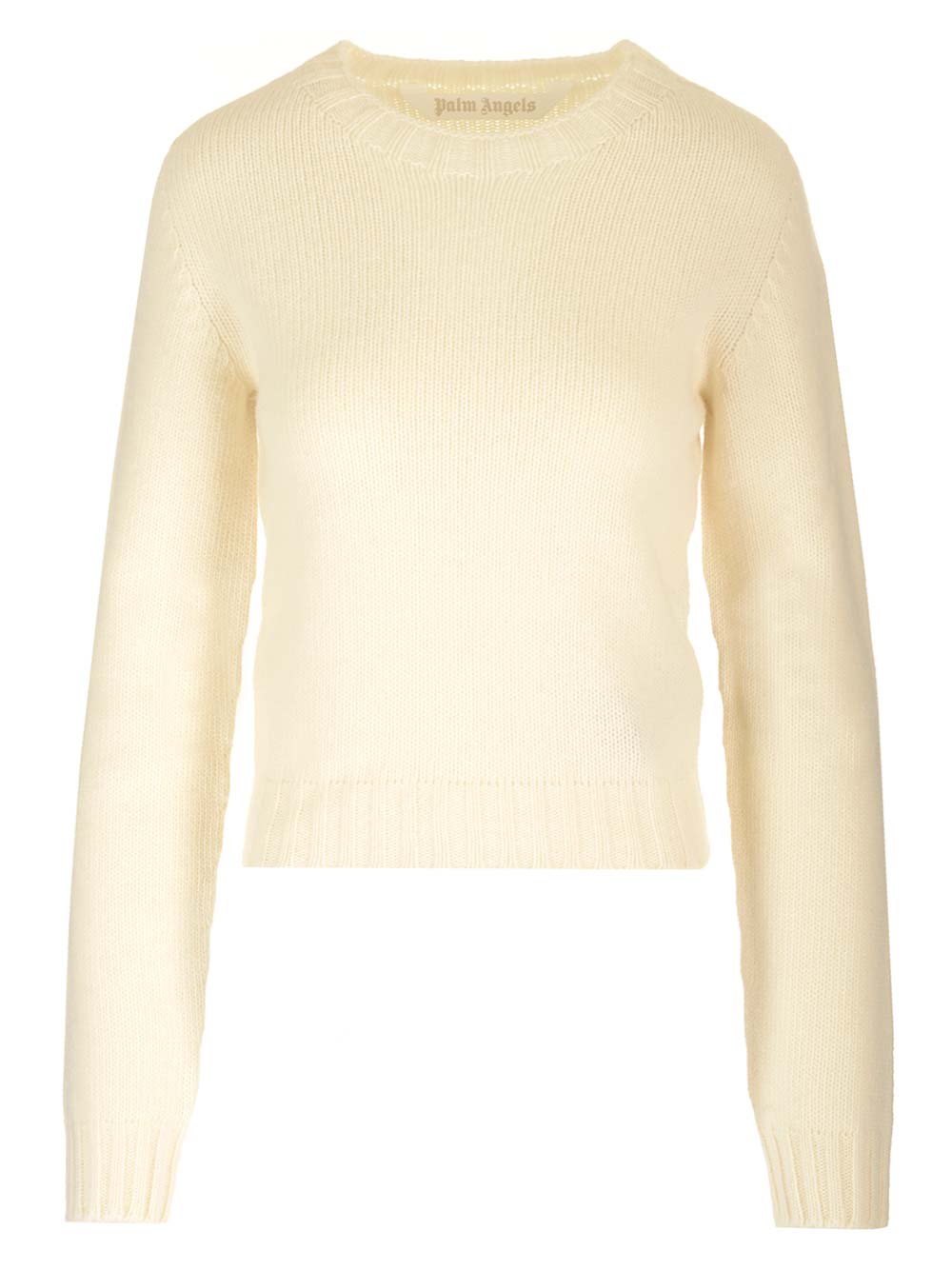 PALM ANGELS IVORY SWEATER WITH BACK LOGO