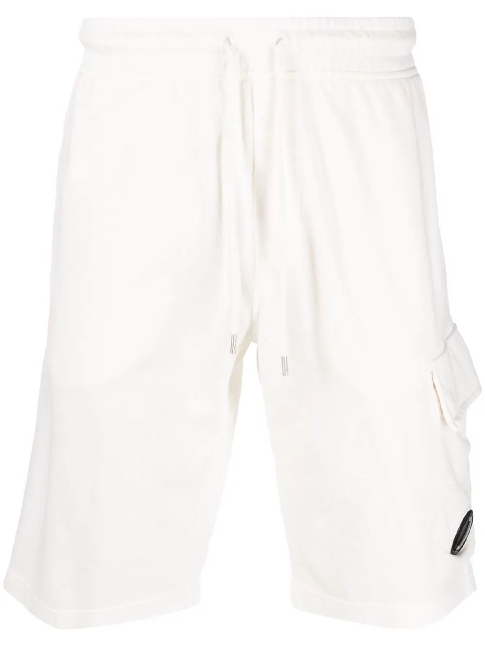 C.P. Company White Light Fleece Cargo Shorts