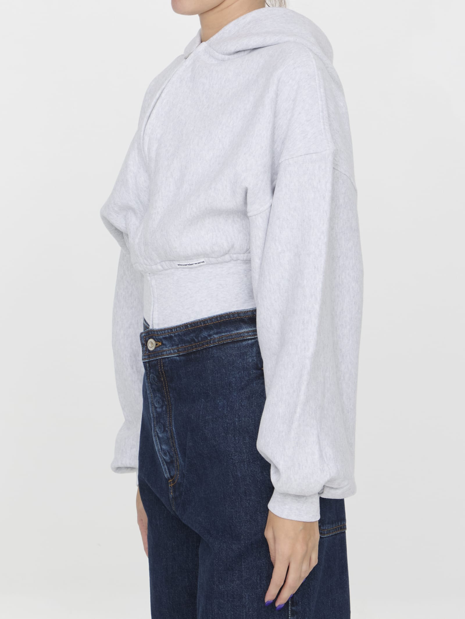 Shop Alexander Wang Cropped Hoodie In Cotton In Light Heather Grey
