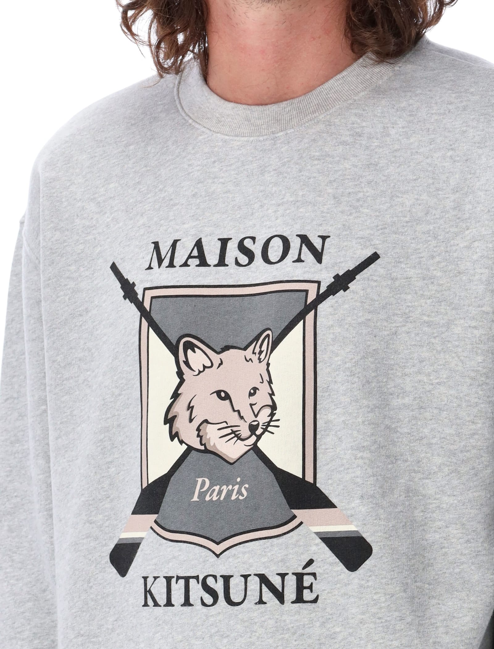 Shop Maison Kitsuné College Fox Comfort Sweatshirt In Light Grey Melange