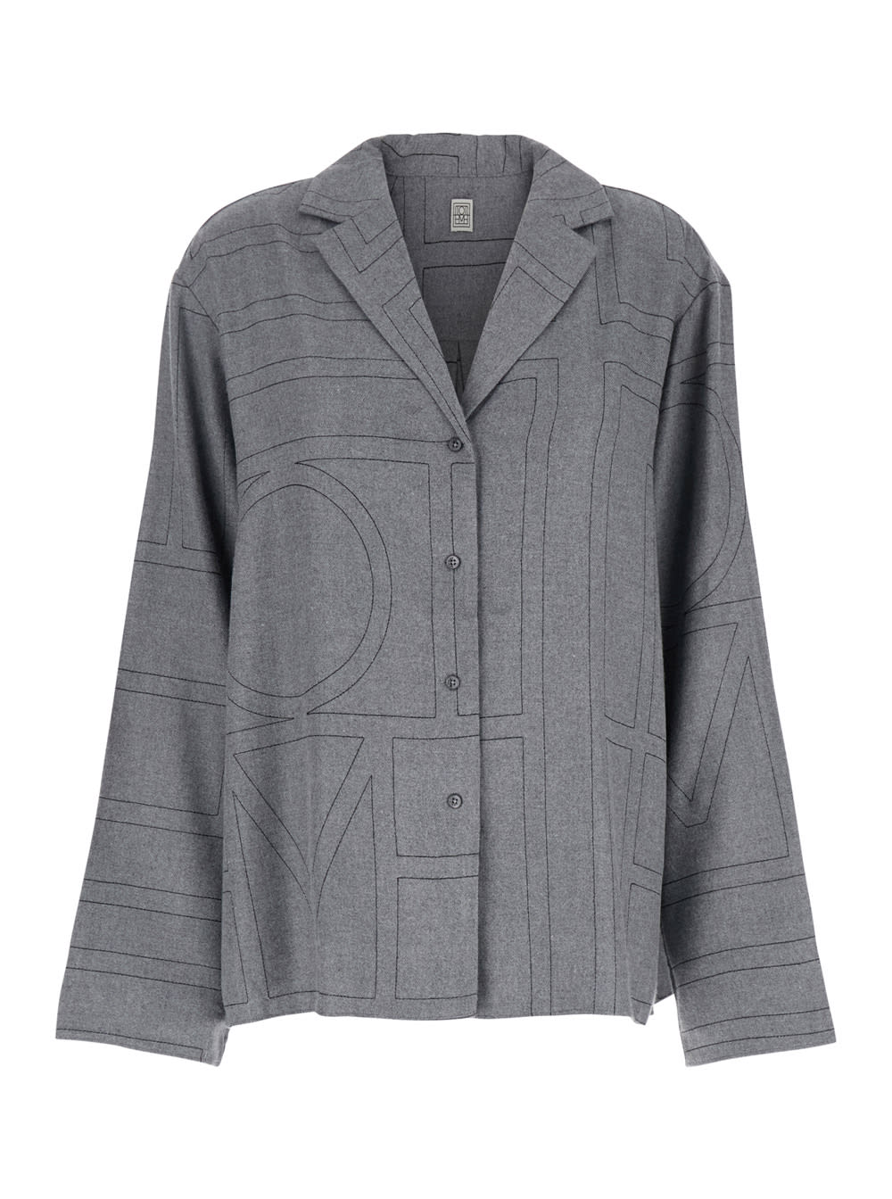 Totême Grey Shirt With Classic Lapels And All-over Monogram Print In Modal Woman