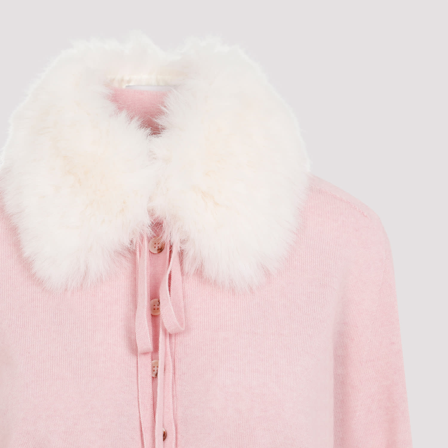 Shop Sportmax Sport Cardigan Fake Fur Removable Neck In Rosa