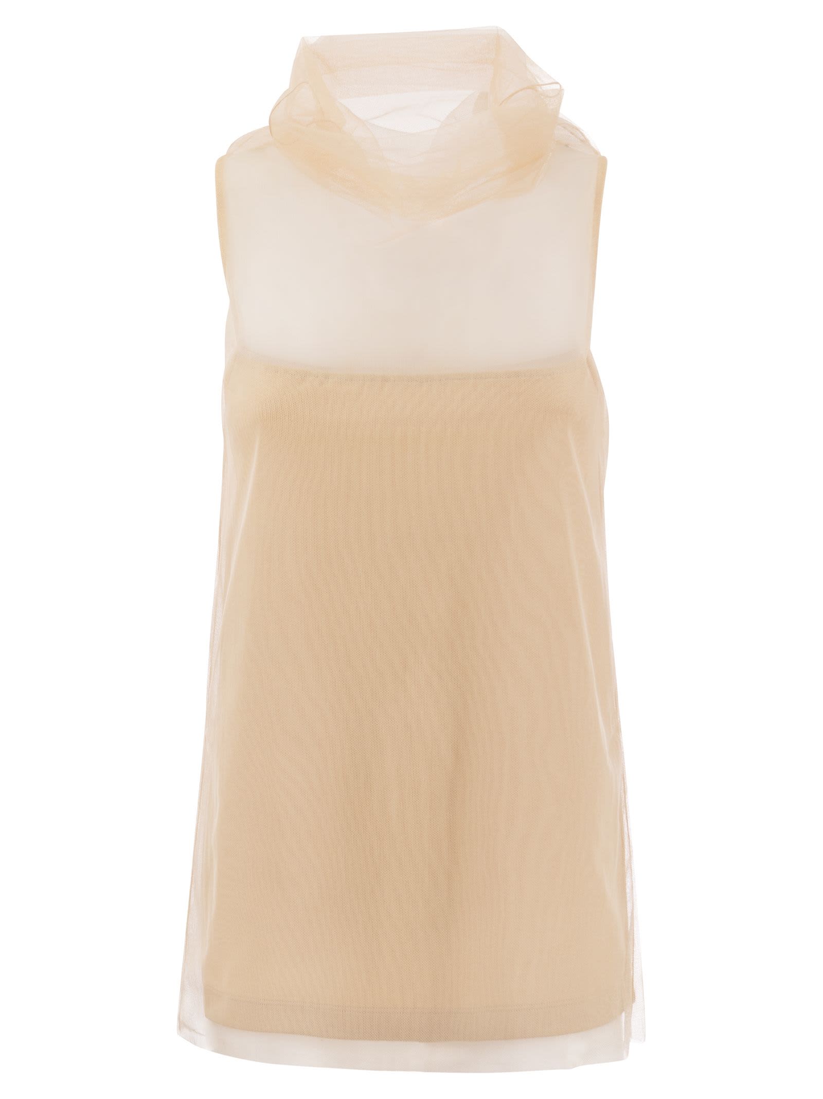 Shop Fabiana Filippi Jersey Top With Tulle In Cipria
