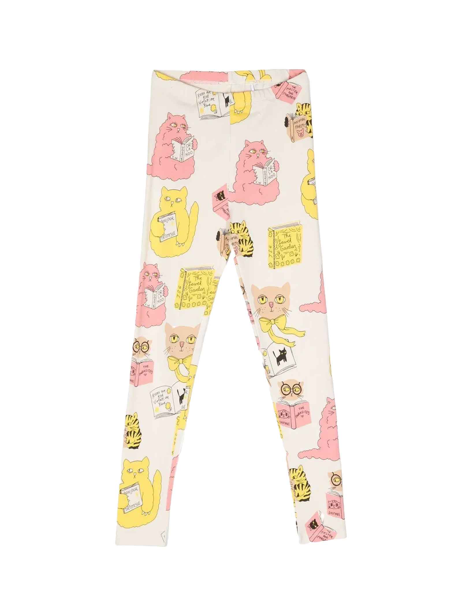 Mini Rodini Printed Cotton Leggings In Bianca