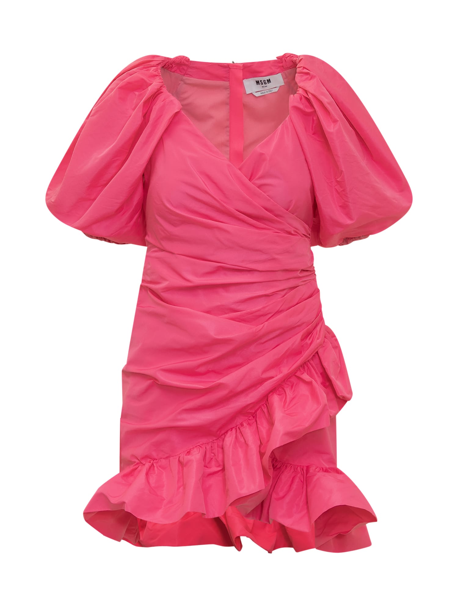 Shop Msgm Dress With Ruffles In Hot Pink