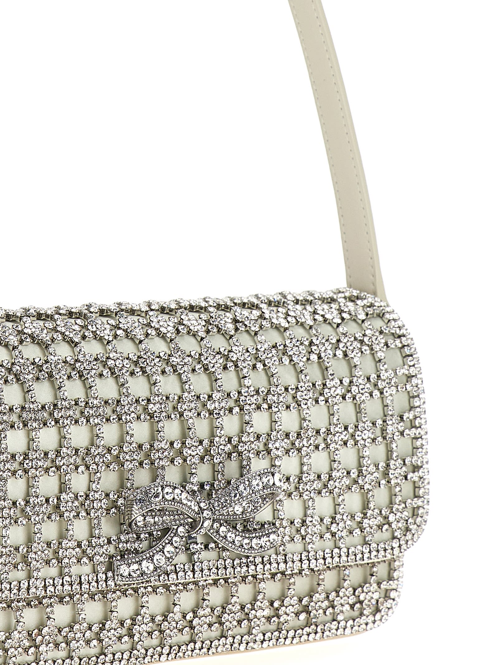 Shop Self-portrait Champagne Crystal Baguette Shoulder Bag In Neutrals/silver