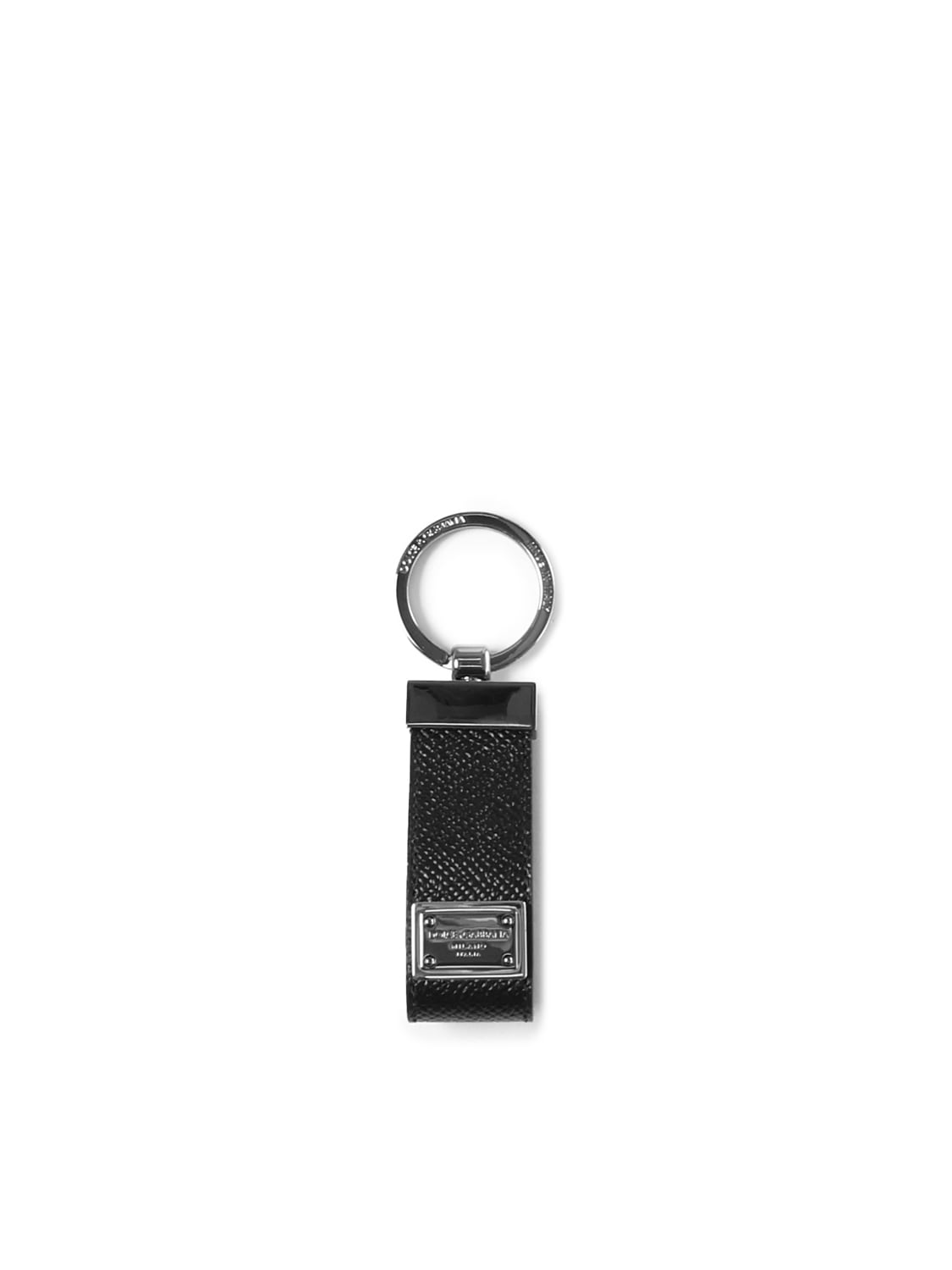 Shop Dolce & Gabbana Calfskin Keychain With Logoed Plate In Black