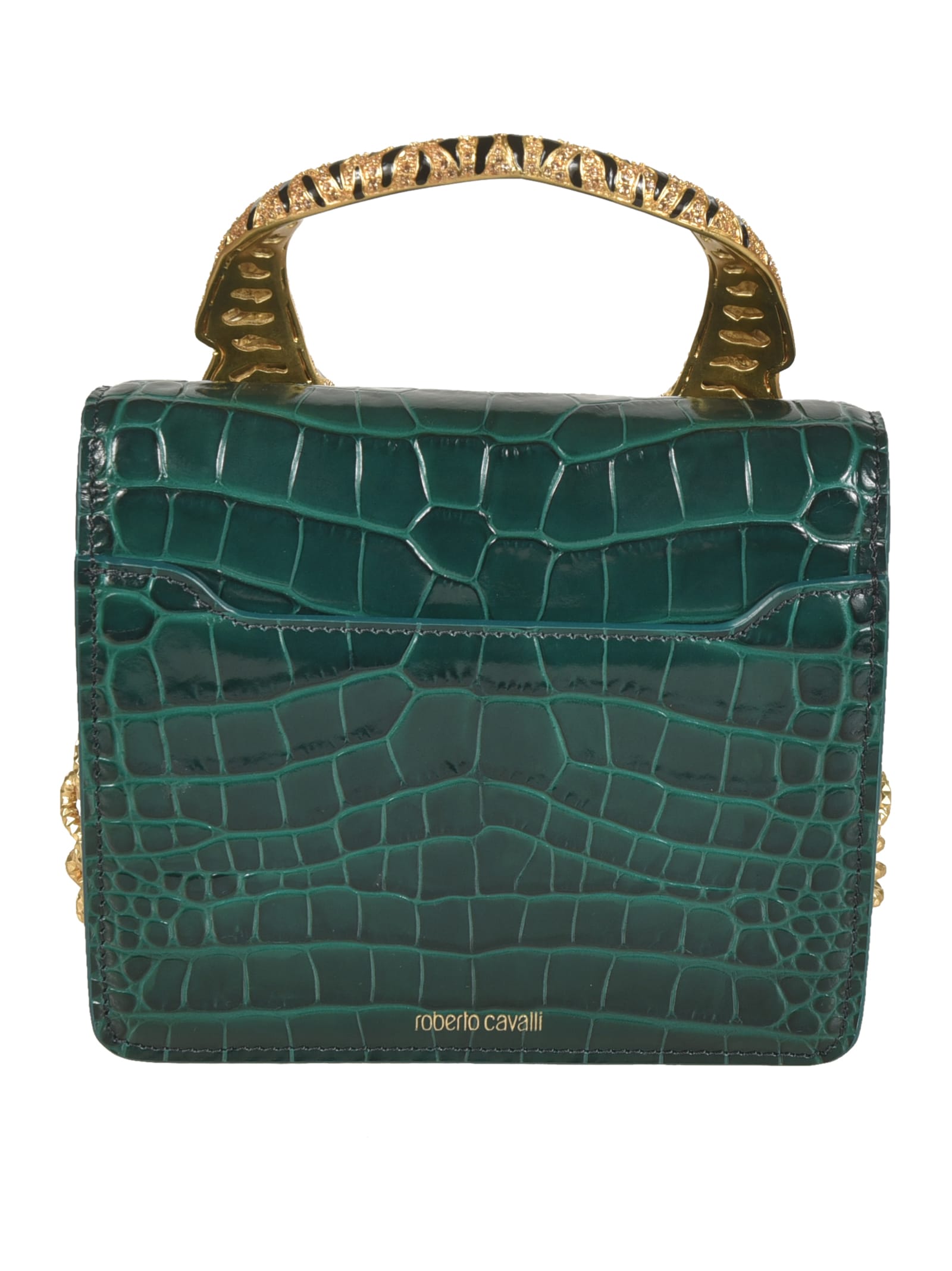 Shop Roberto Cavalli Medium Top Handle Tote In Green