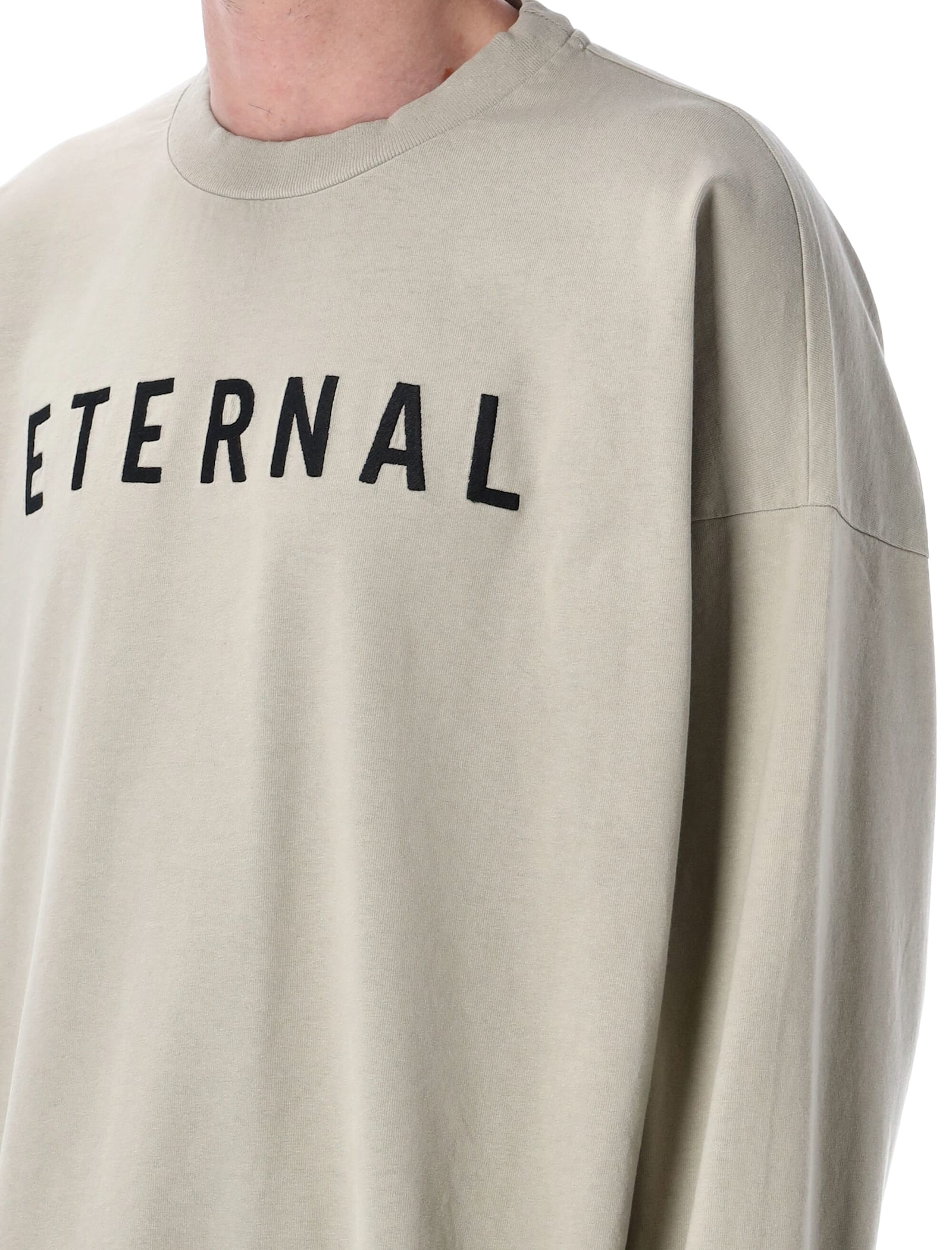 Fear Of God Grey T-shirt With Eternal Print On The Front And Logo Patch On The Back In Neutral