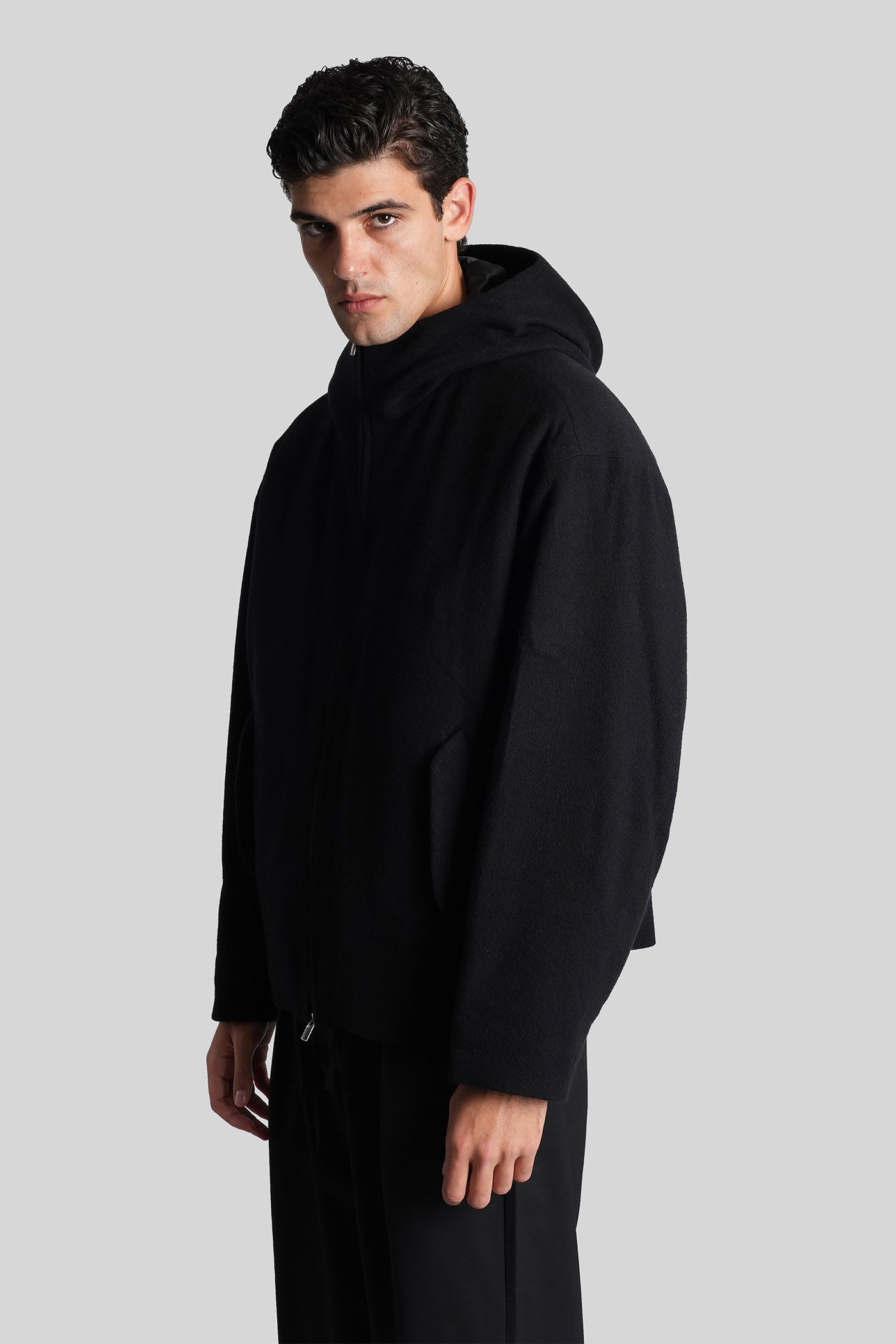 Attachment Casual Jacket In Black Wool In Black