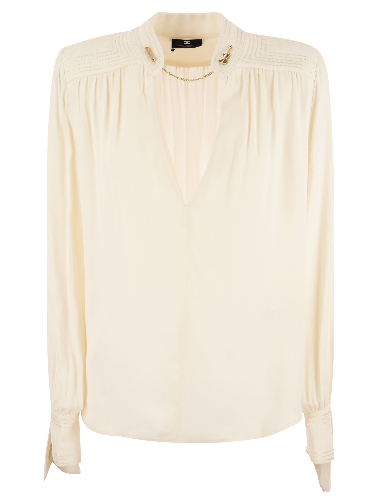 Shop Elisabetta Franchi Viscose Shirt With Long Cuffs In Butter