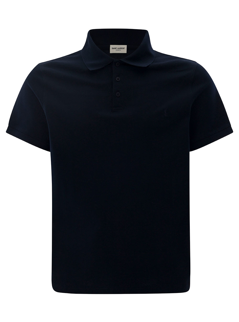 SAINT LAURENT BLUE POLO SHIRT WITH EMBROIDERED LOGO IN COTTON MAN