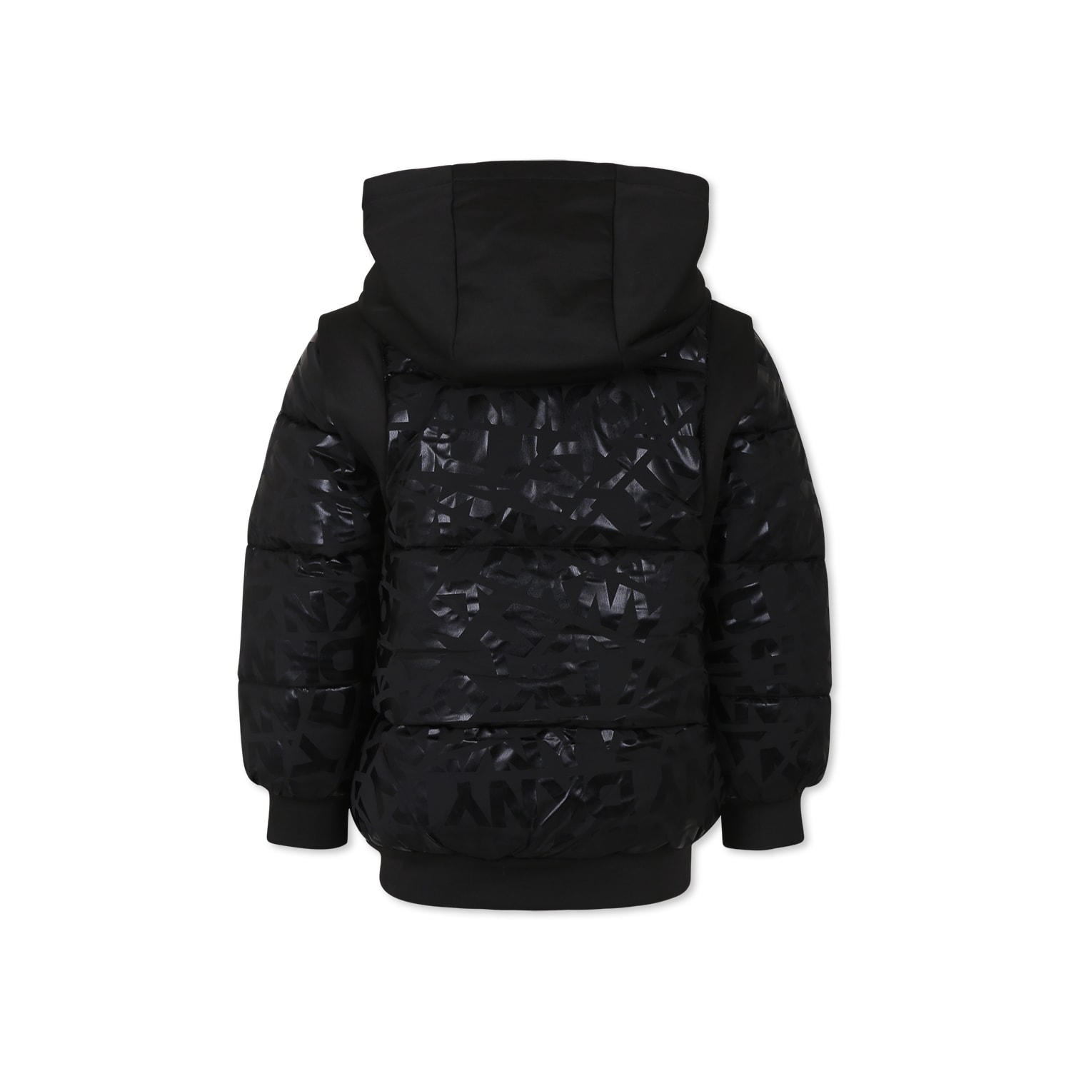 Dkny Black Down Jacket For Girl With Logo In Black