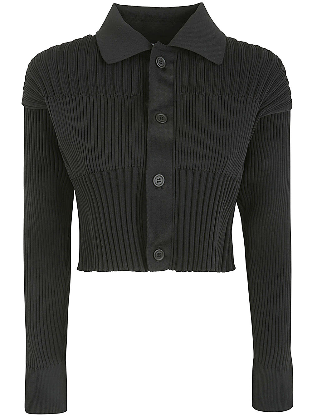 Shop Cfcl Fluted Cropped Shirt Cardigan In Black