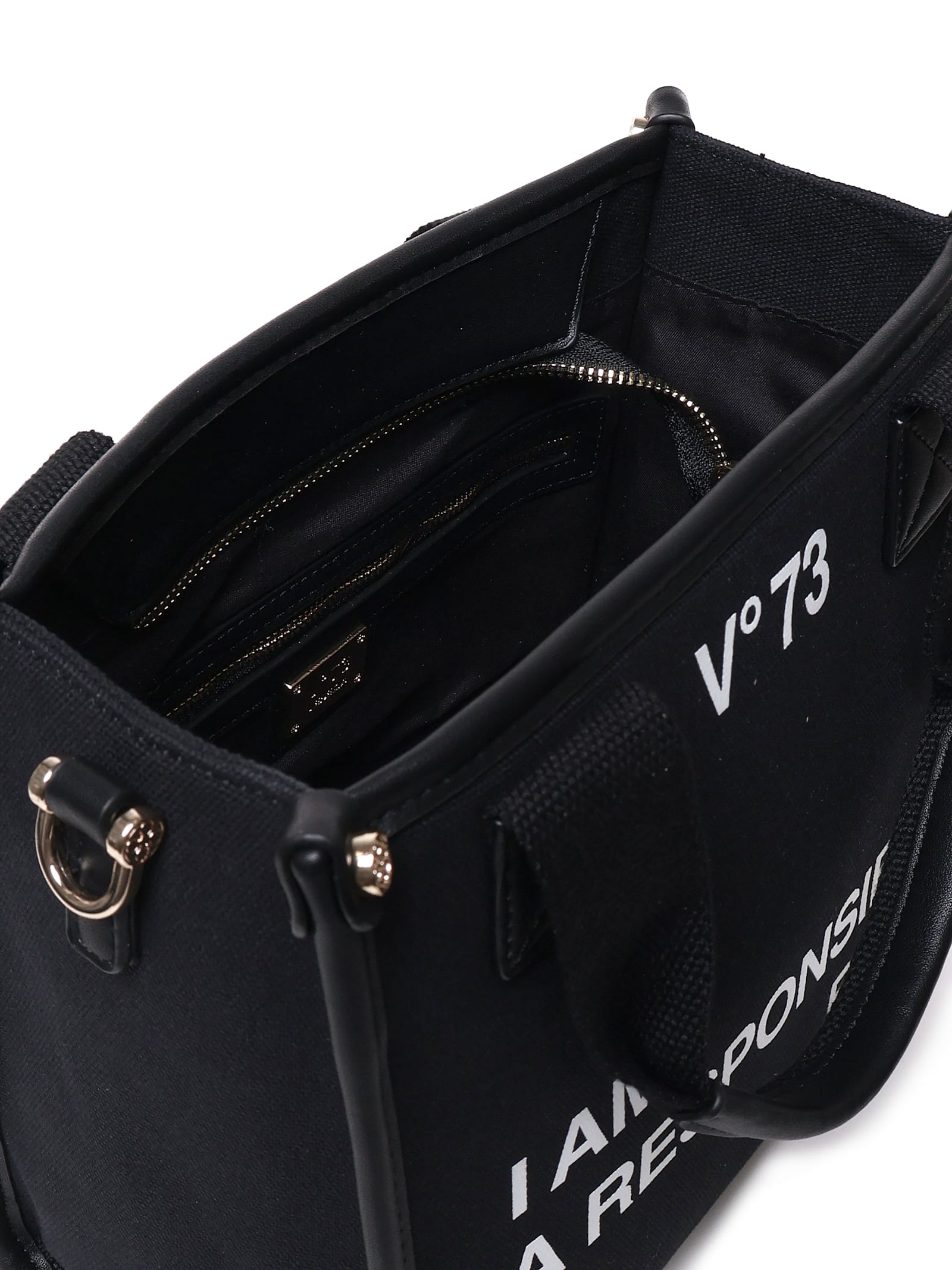 V73 Responsibility Tote Bag In Canvas And Eco-leather In Black