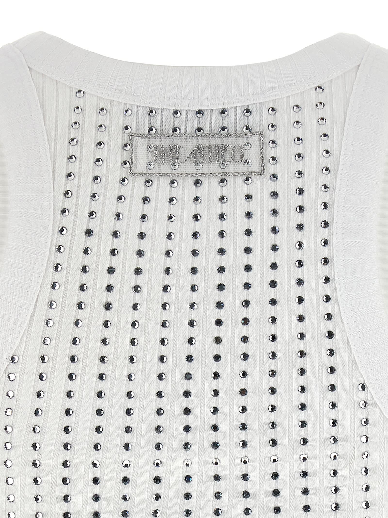 Attico White Tank Top With Multicolor Rhinestone In Jersey Woman
