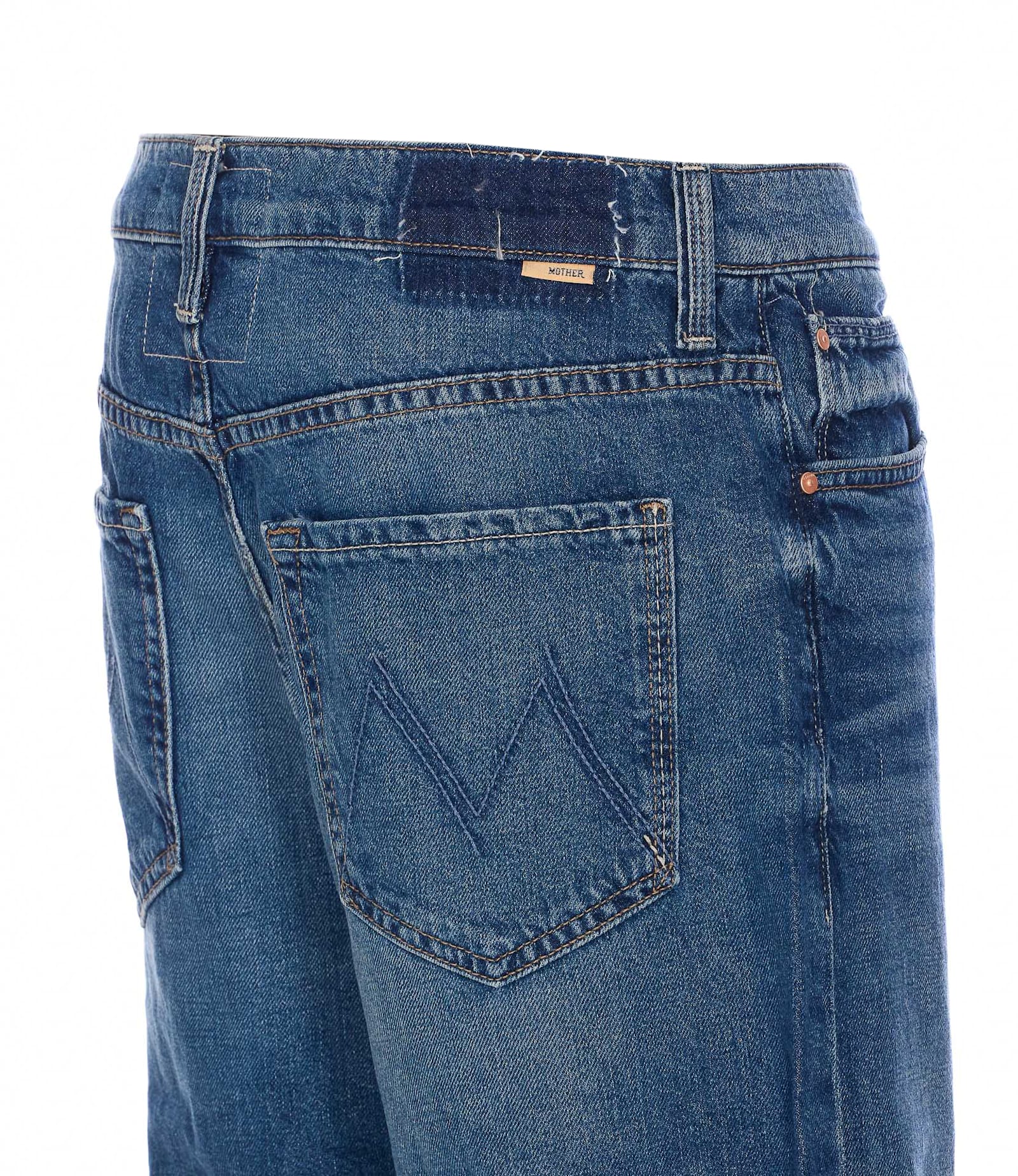 Mother Regular Fit Denim Trousers With Contrast Stitching In Blue
