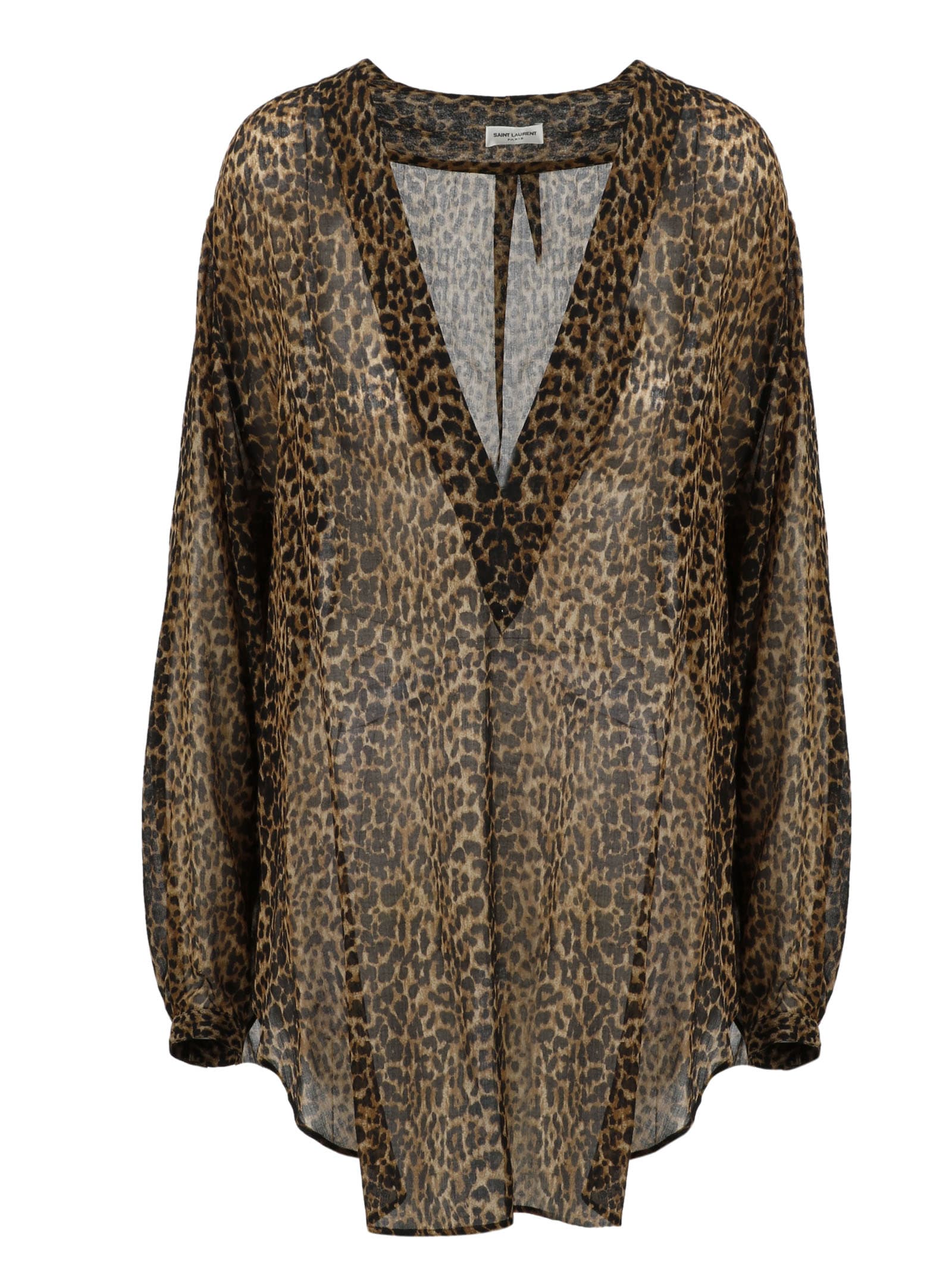 SAINT LAURENT BLOUSE WITH ANIMALIER MOTIF,624219 3Y200 9665 ROPE LIGHT BROWN