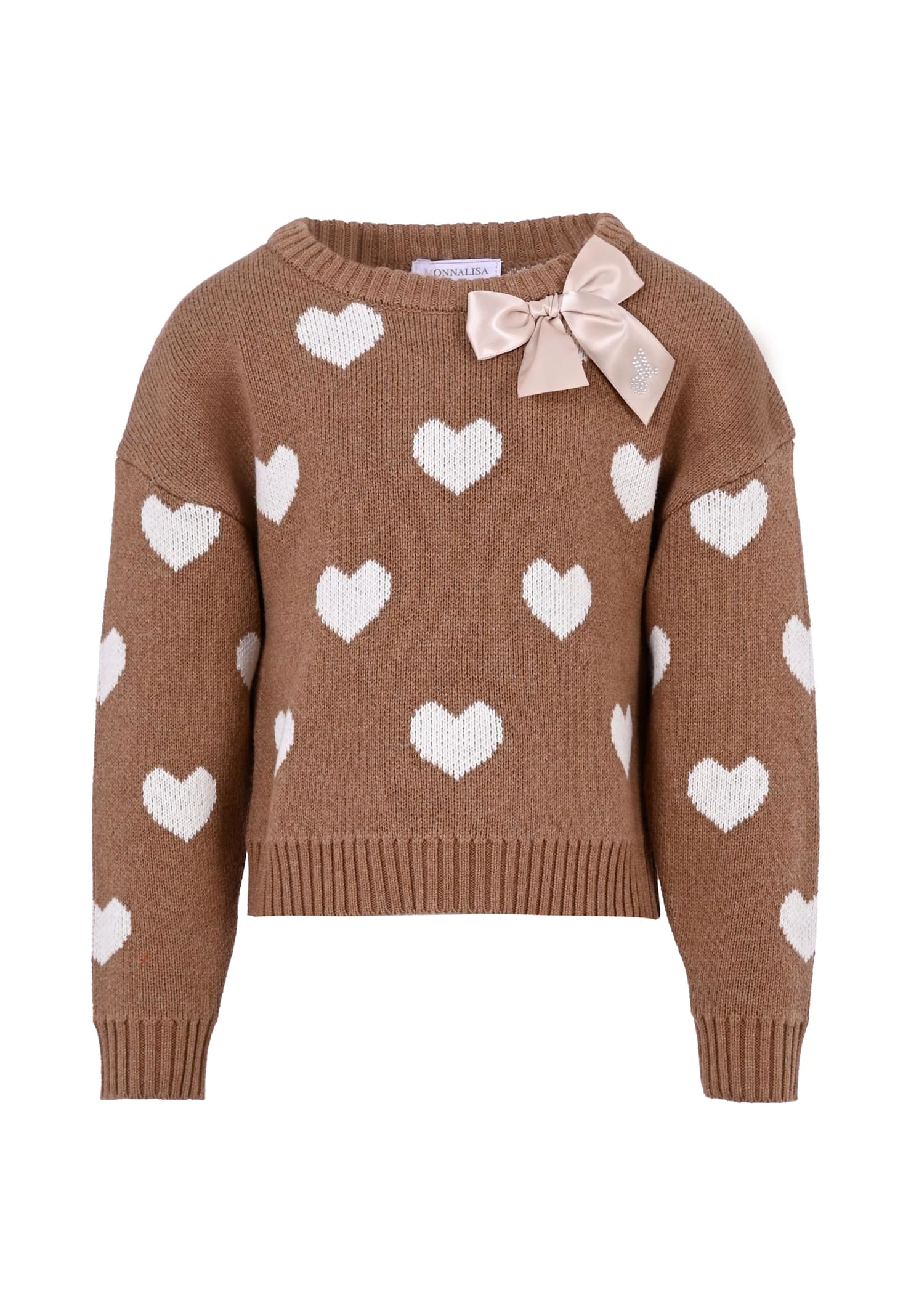 Monnalisa Heart-patterned Sweater In Brown