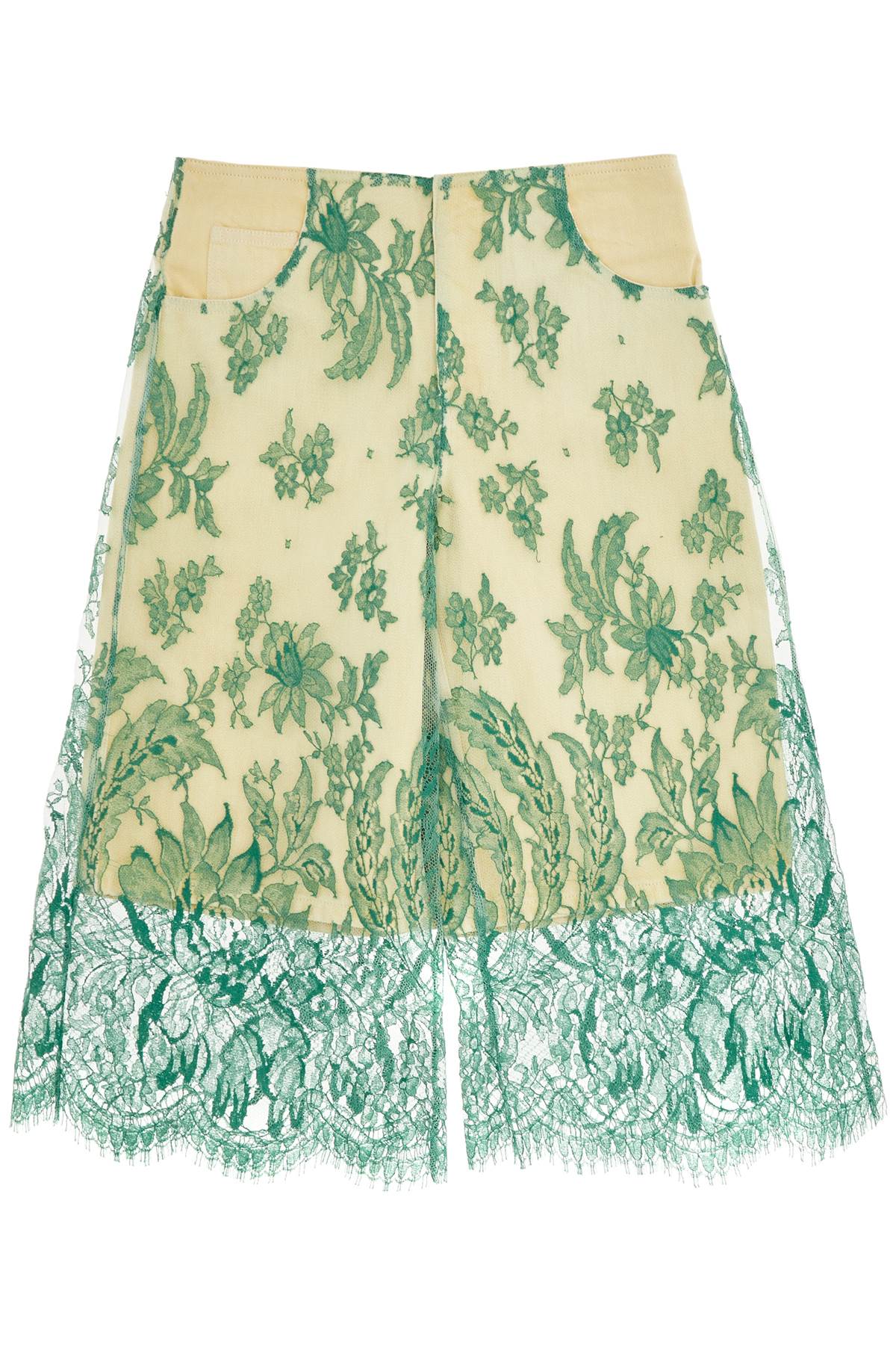 Mint Green Lace Shorts With Floral Embroidery