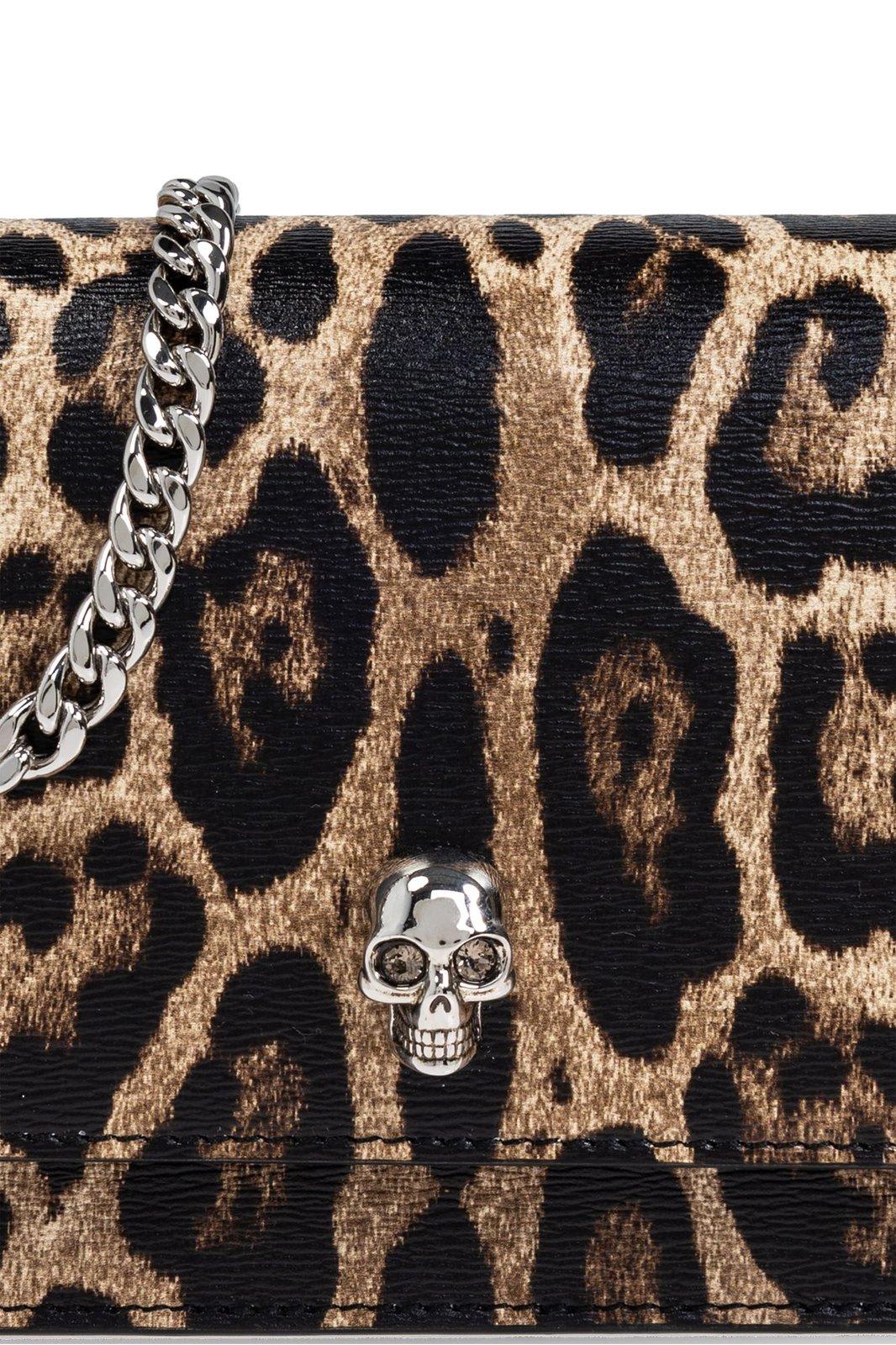 Shop Alexander Mcqueen Leopard Printed Small Skull Clutch Bag In Beige