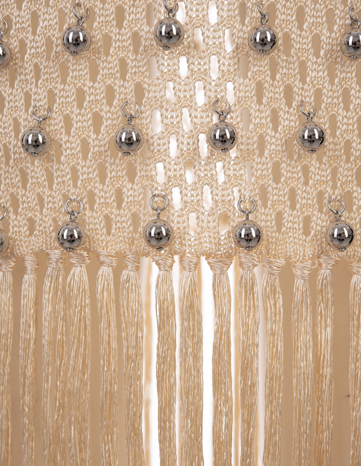 Shop Rabanne Nude Long Skirt With Fringes And Pearls