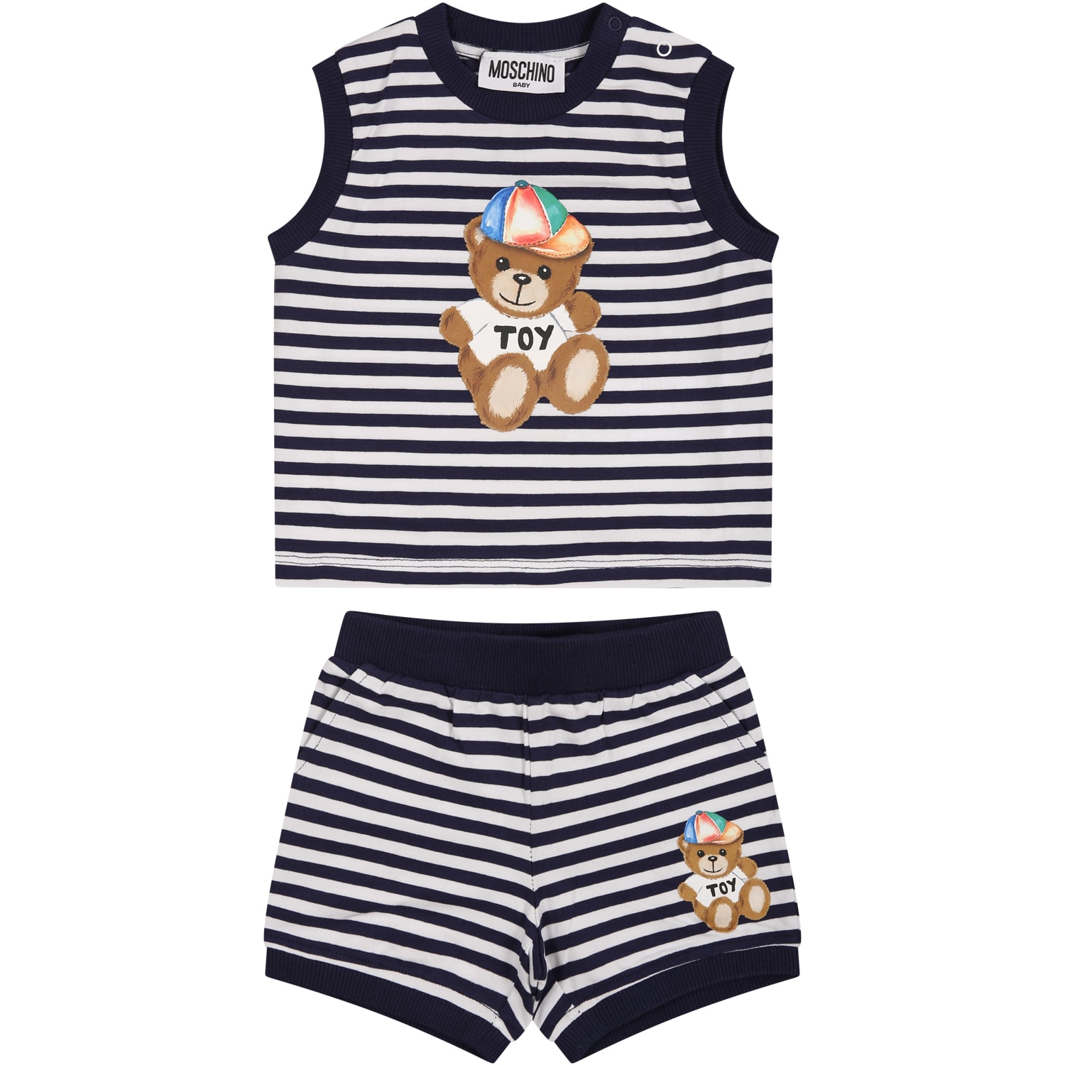 Moschino Kids' Multicolor Outfit For Baby Boy With Teddy Bear In Blue