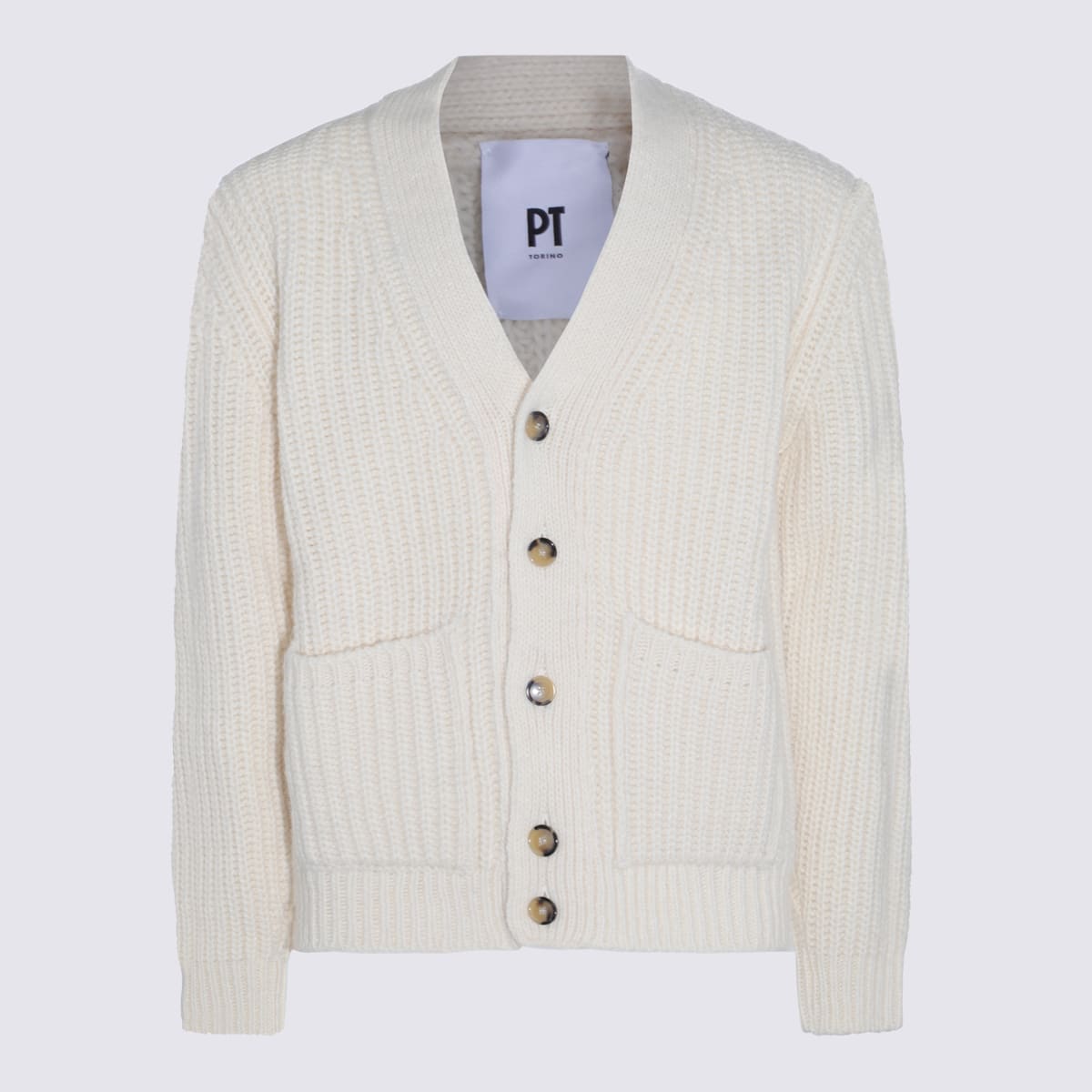 Pt01 Beige Wool Blend Cardigan In White