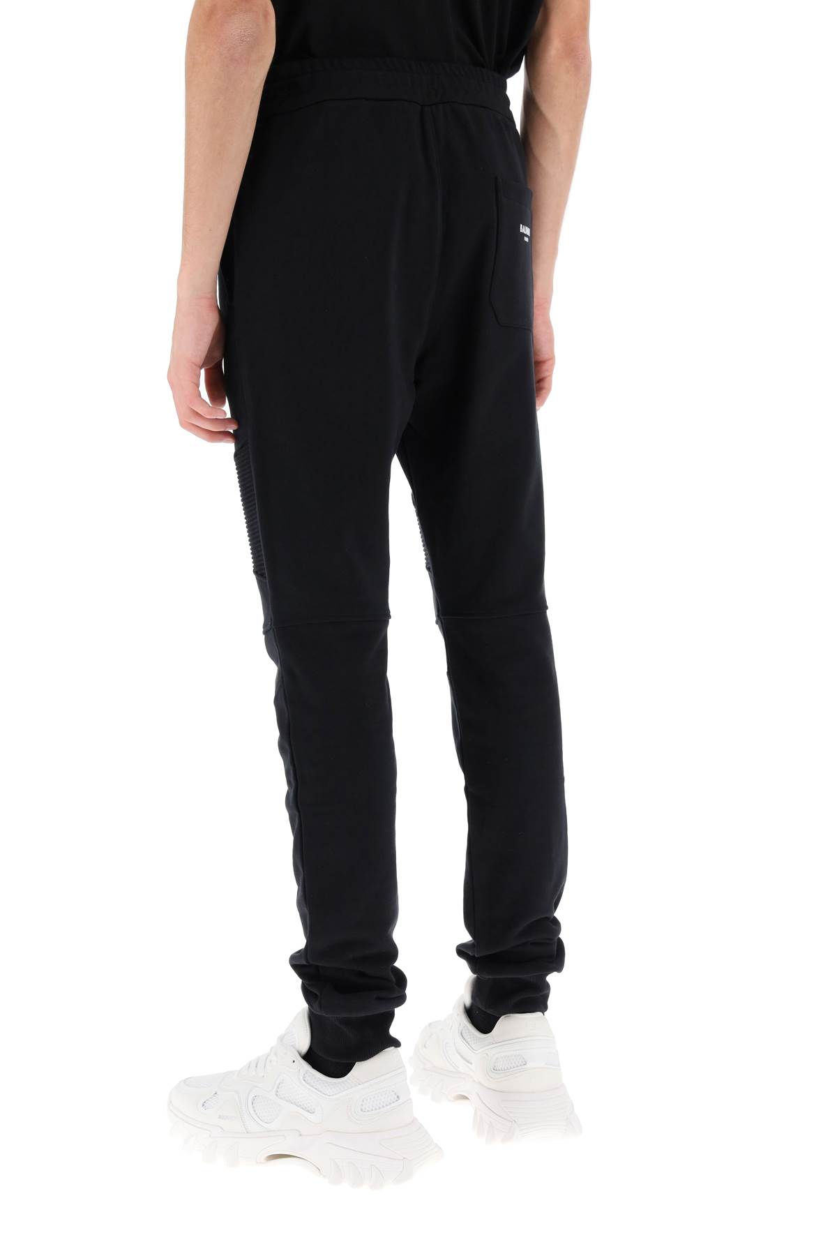 Shop Balmain Joggers With Topstitched Inserts In Noir/blanc