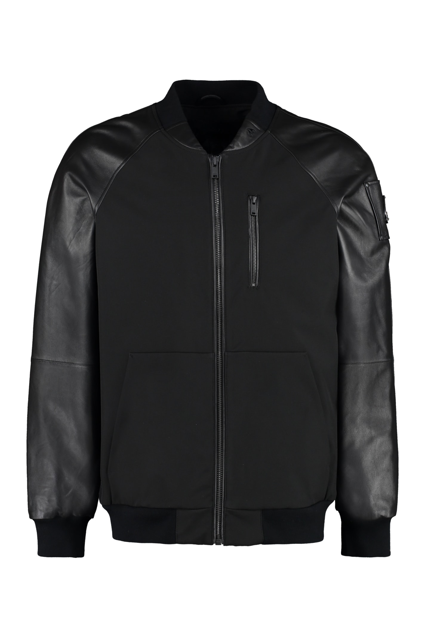 MOOSE KNUCKLES NYLON BOMBER JACKET WITH LEATHER DETAILS