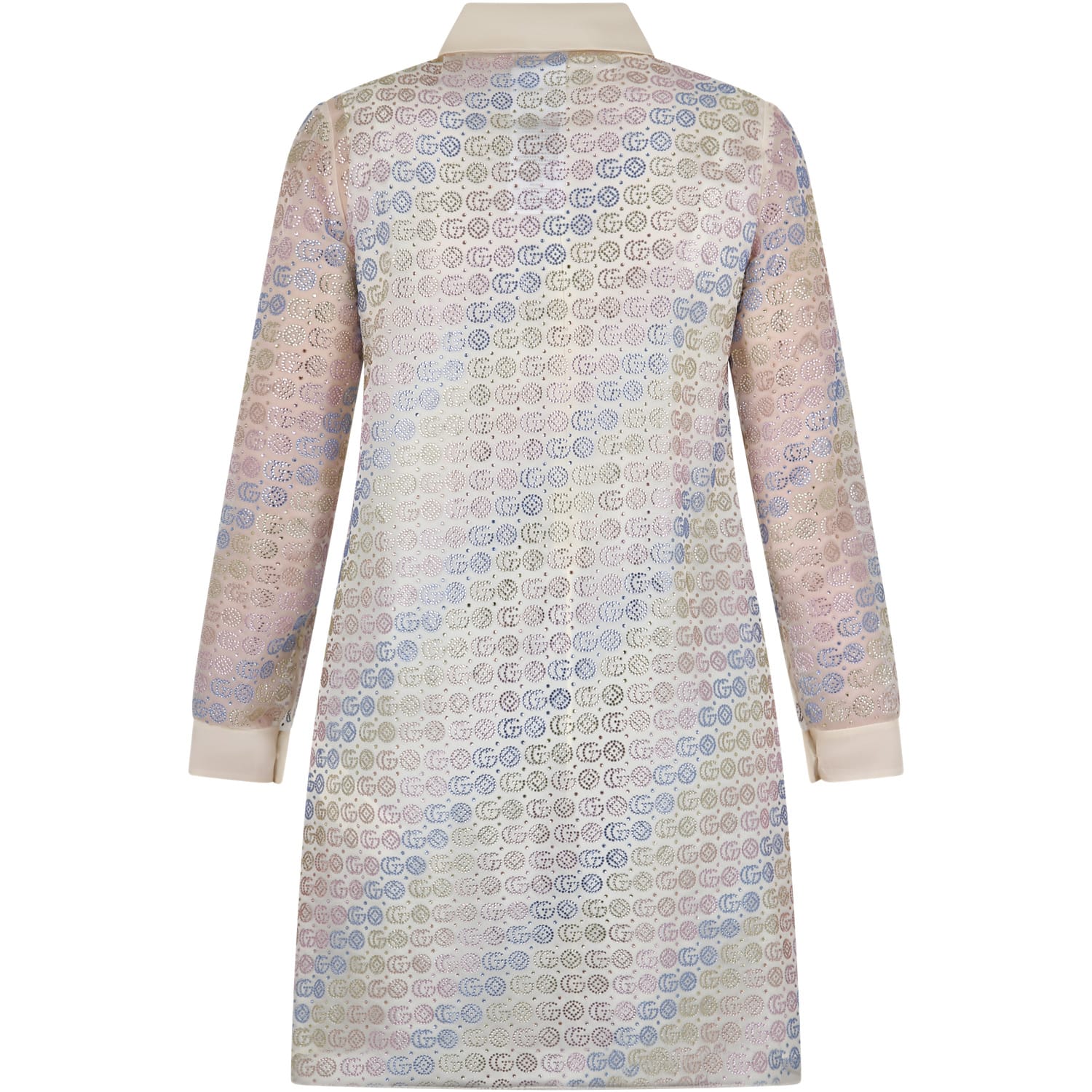 Shop Gucci Ivory Dress For Girl With Geometric Pattern And All-over Double G